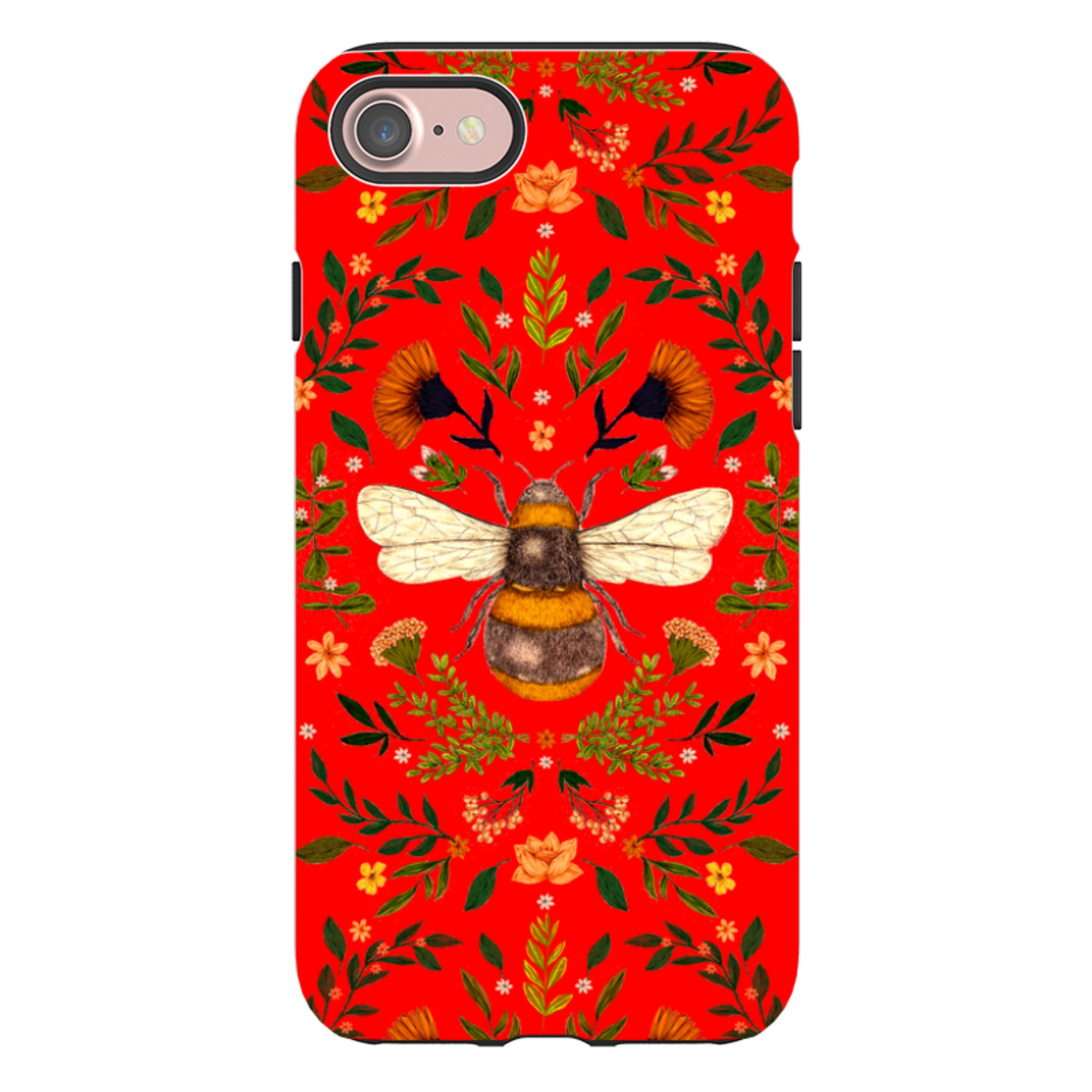 iPhone Tough Case - Botanical Bee Red By Jade Mosinski