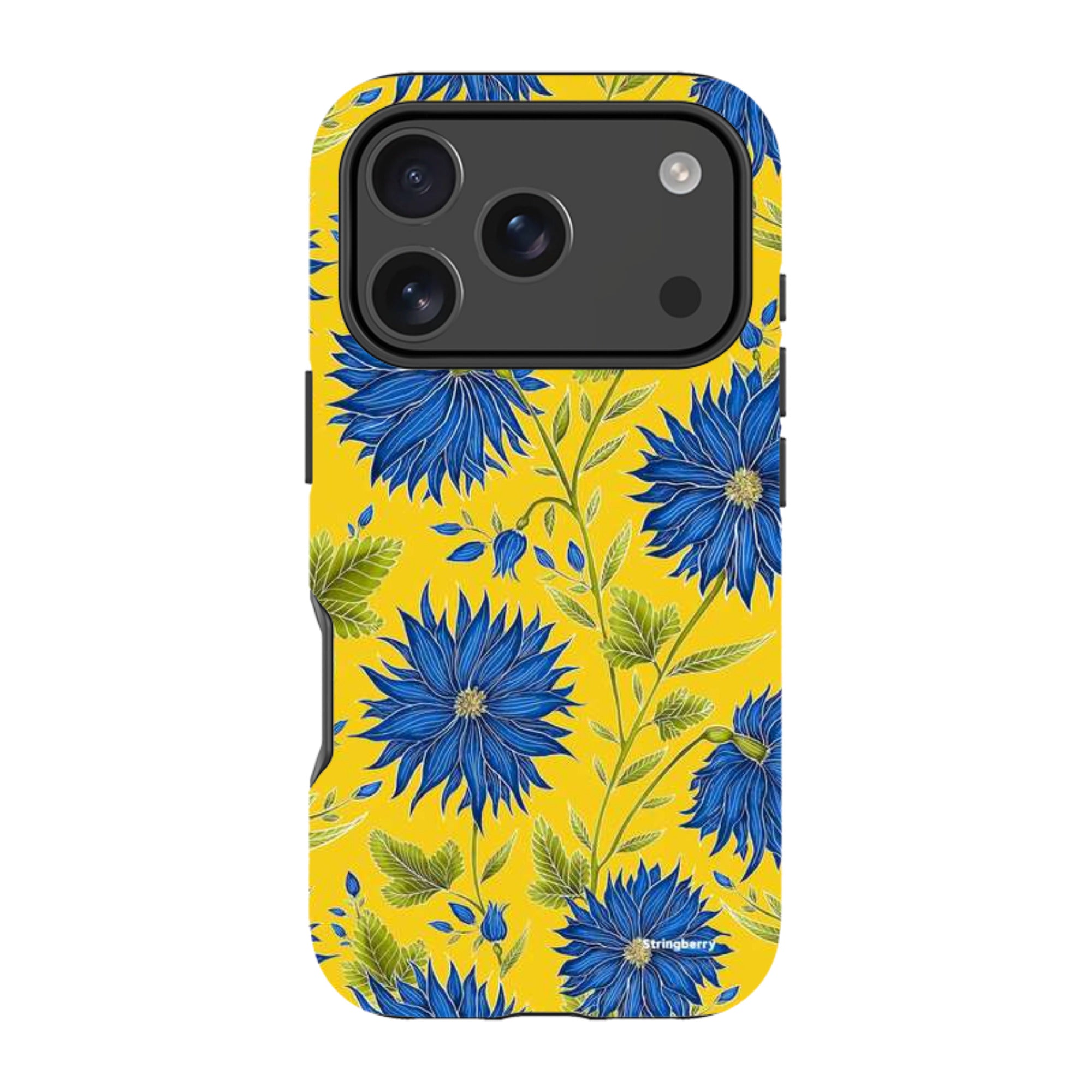 iPhone MagSafe Tough Case - Blue Flowers Yellow By Catherine Rowe