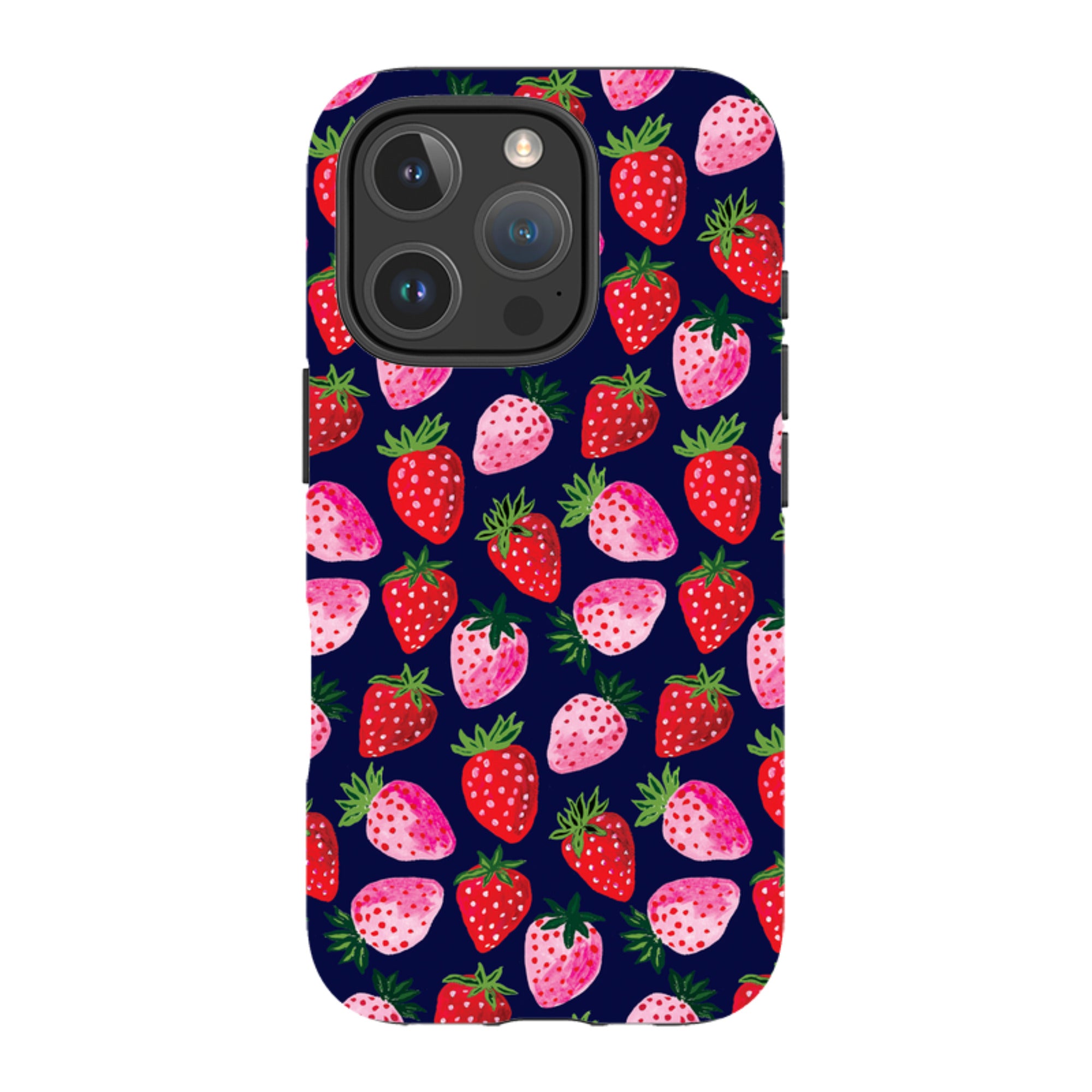 iPhone MagSafe Tough Case - Strawberry Scatter Navy By Emma Frances Grant