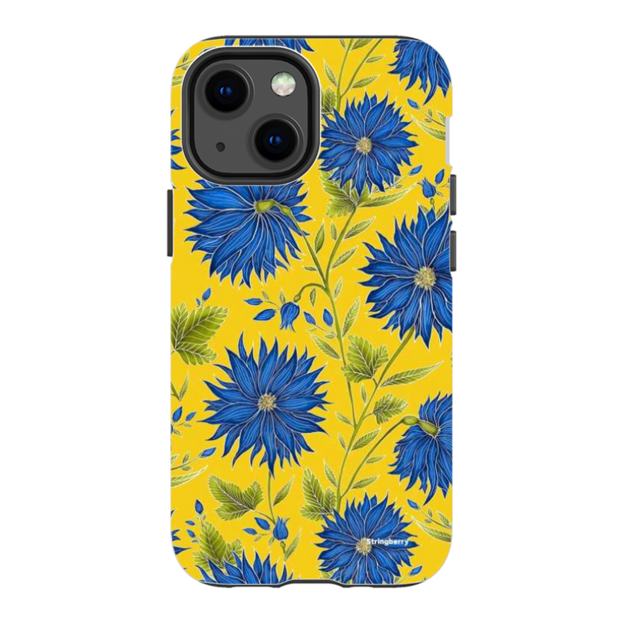 iPhone Tough Case - Blue Flowers Yellow By Catherine Rowe
