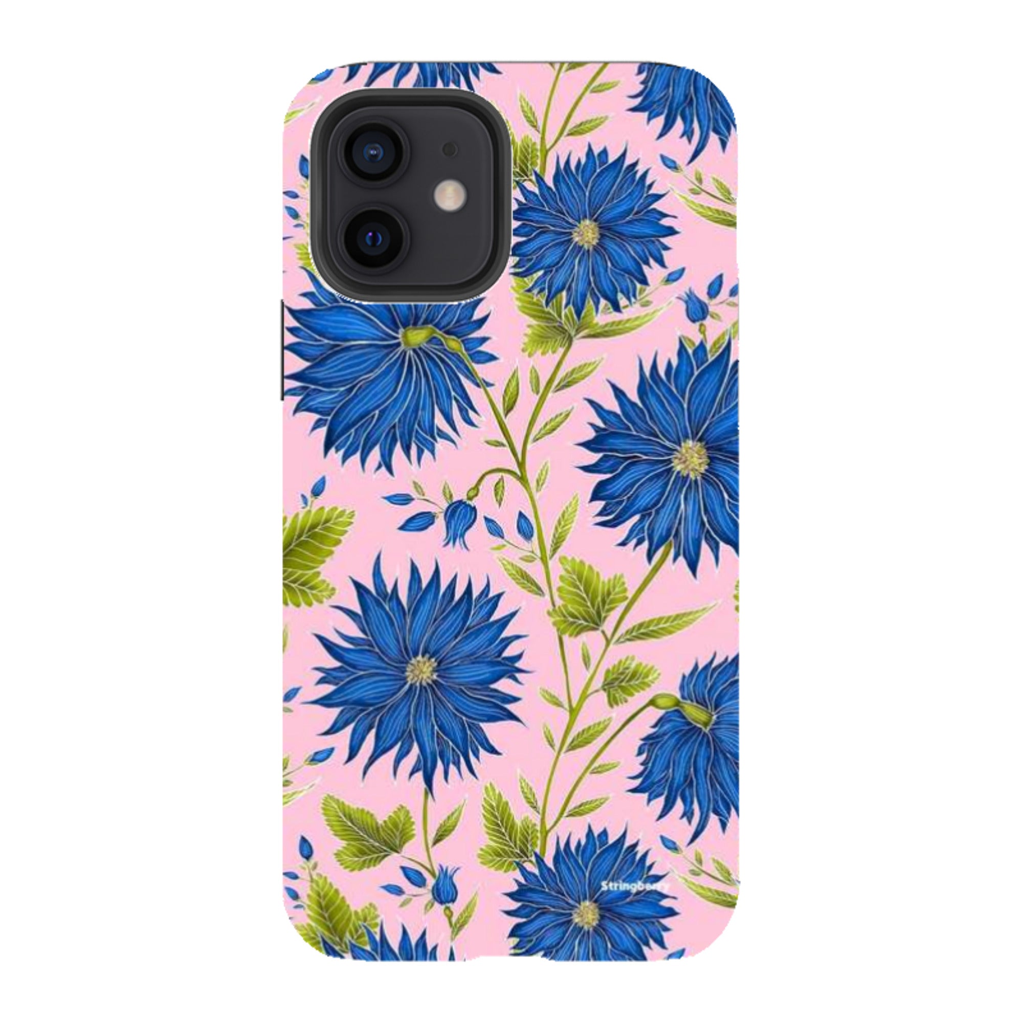 iPhone Tough Case - Blue Flowers Pink By Catherine Rowe
