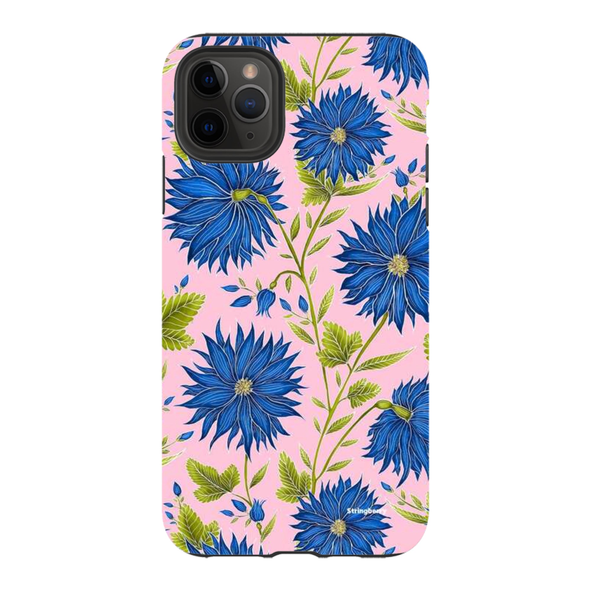 iPhone Tough Case - Blue Flowers Pink By Catherine Rowe