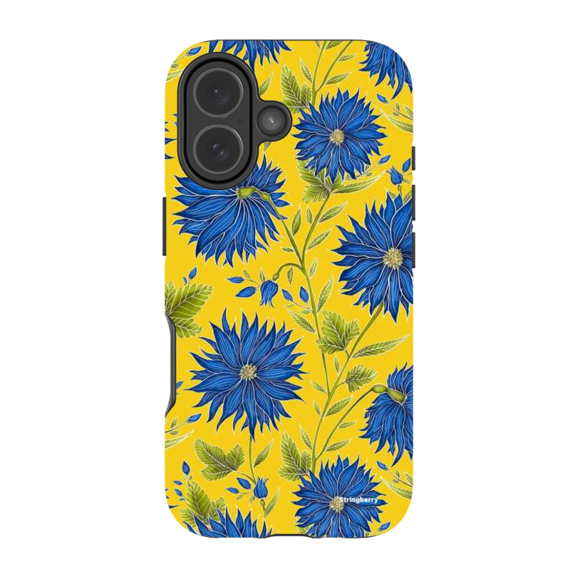 iPhone MagSafe Tough Case - Blue Flowers Yellow By Catherine Rowe