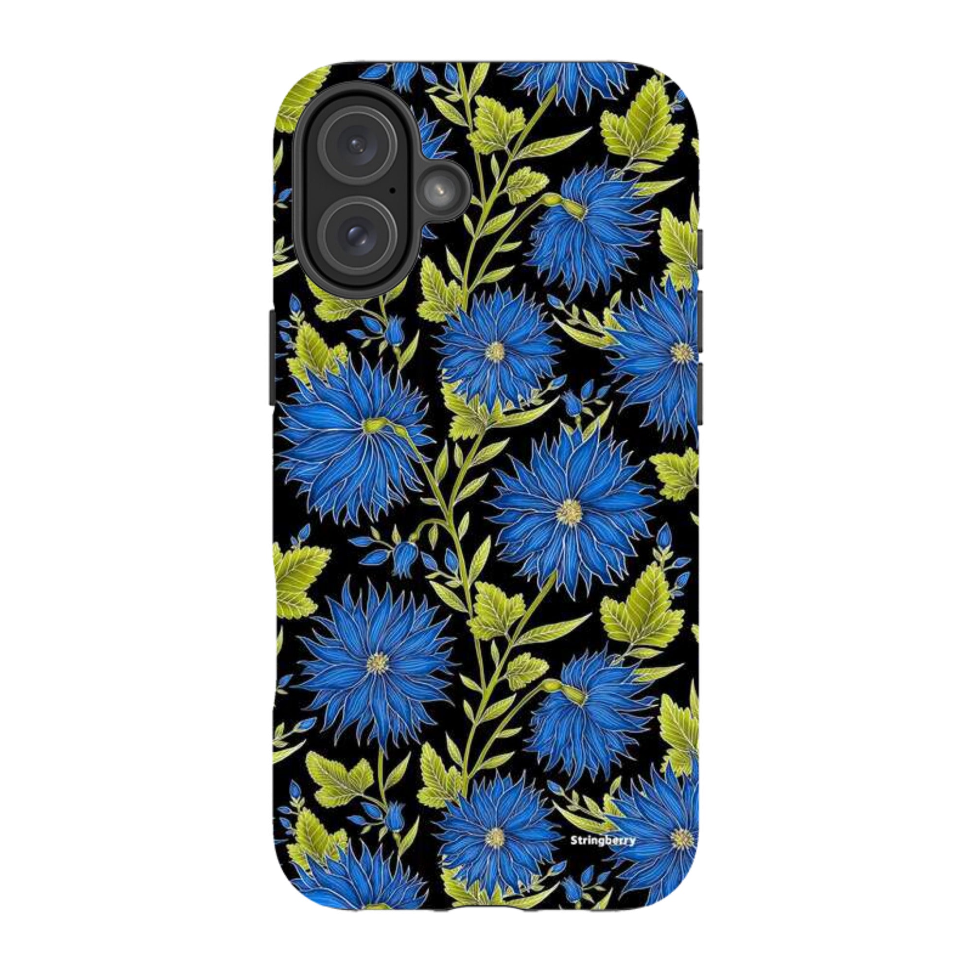 iPhone MagSafe Tough Case - Blue Flowers Black By Catherine Rowe