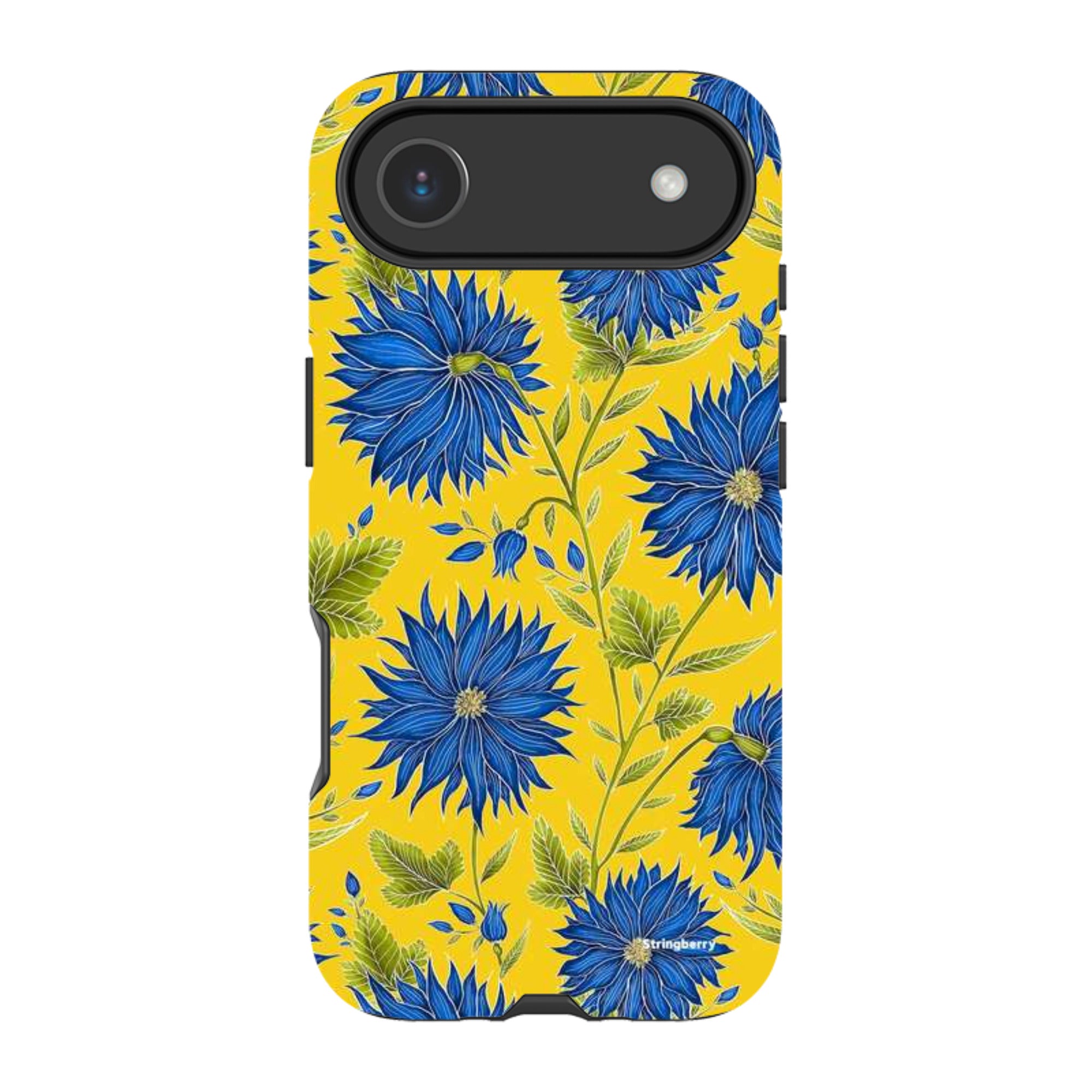 iPhone MagSafe Tough Case - Blue Flowers Yellow By Catherine Rowe