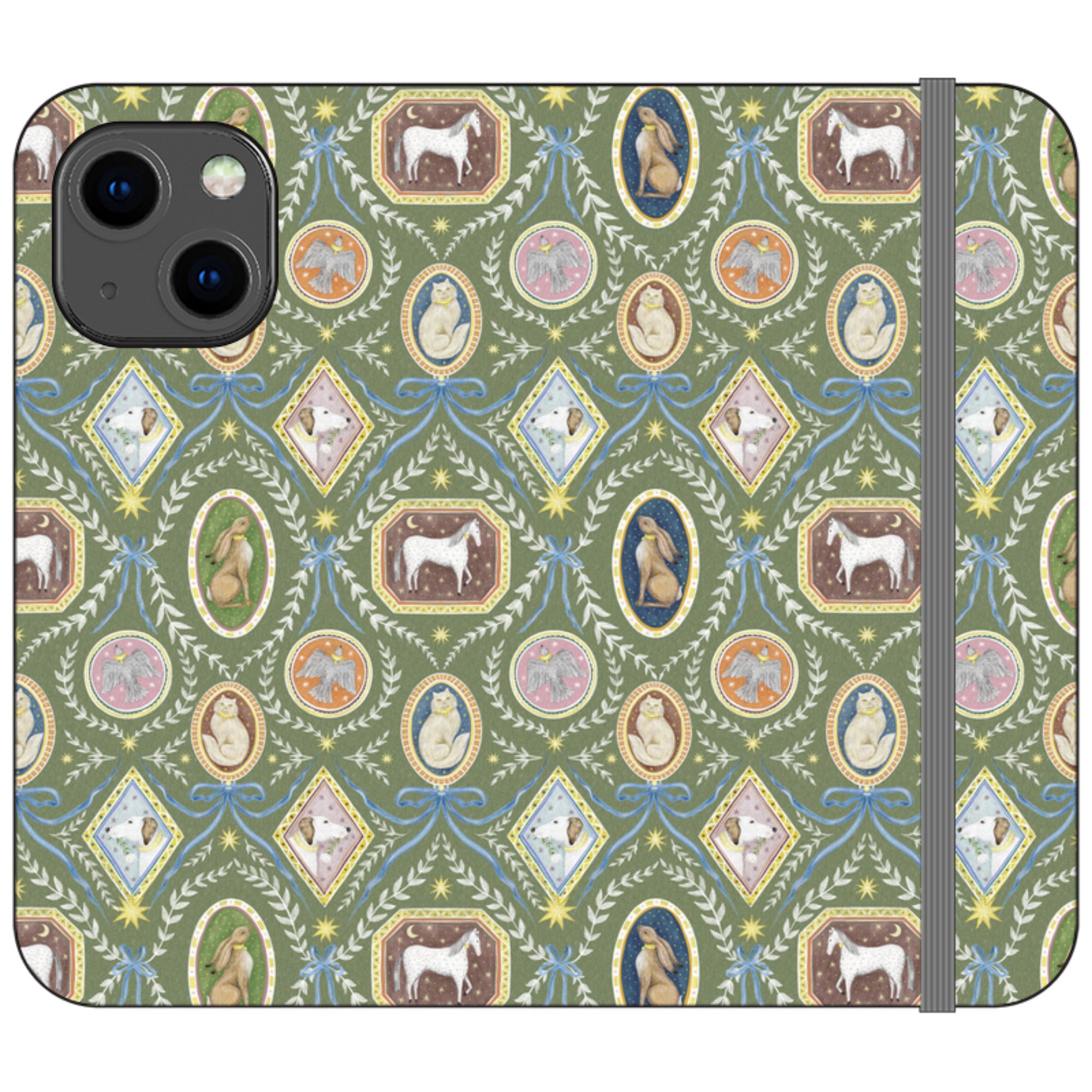 Charleston Moss Green Wallet Case By Catherine Rowe