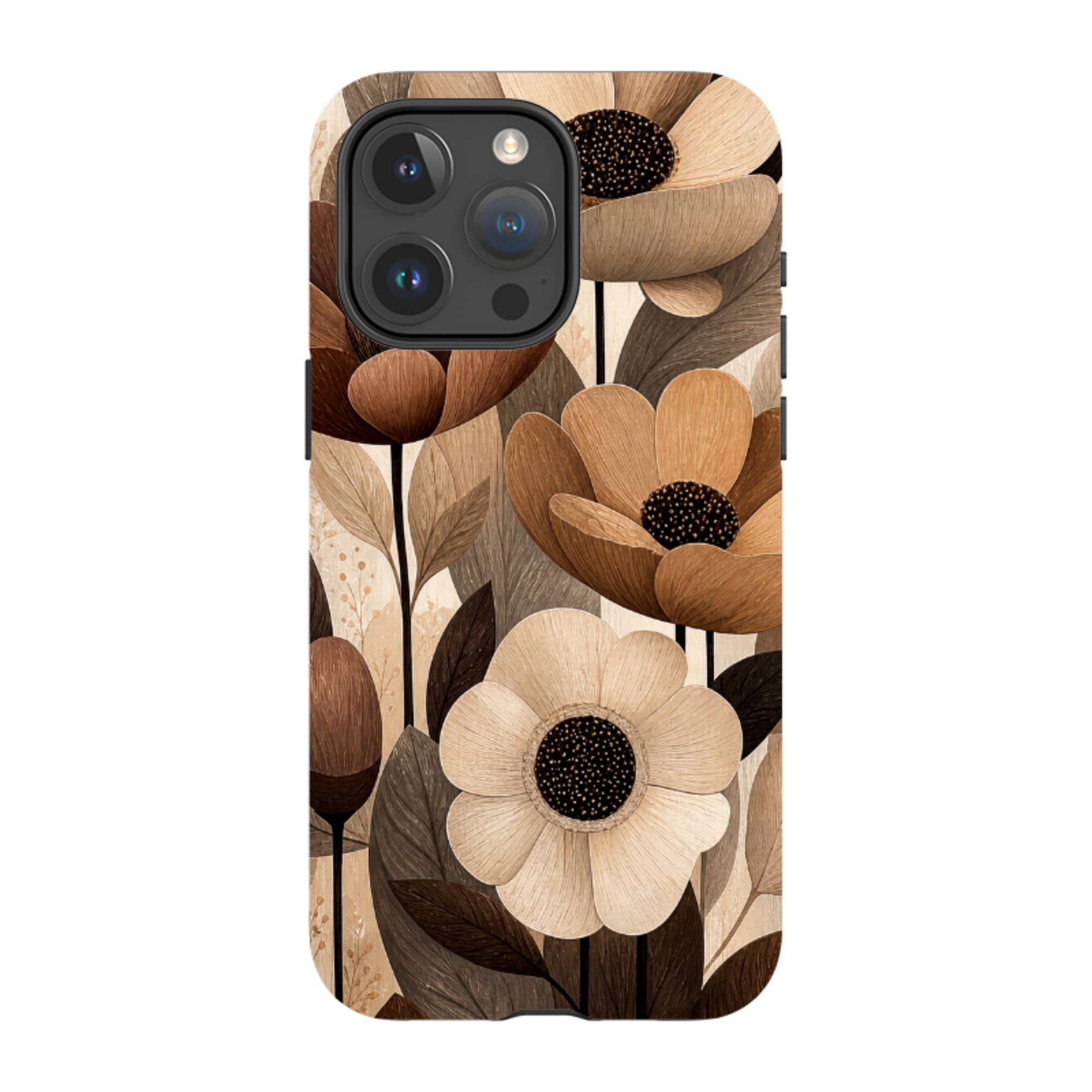 iPhone MagSafe Tough Case - Chocolate Woodgrain Floral