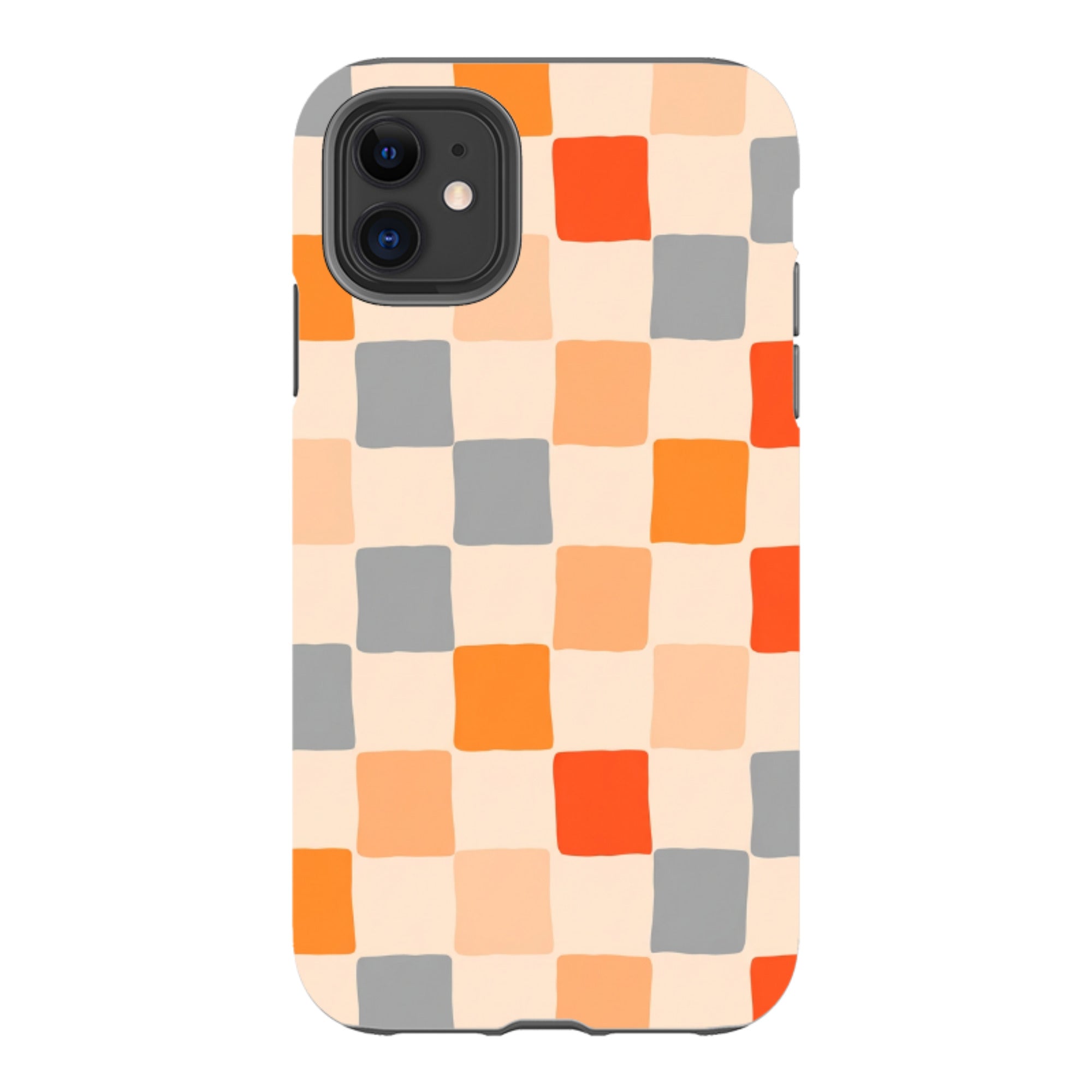 iPhone Tough Case - Orange & Grey Checkerboard