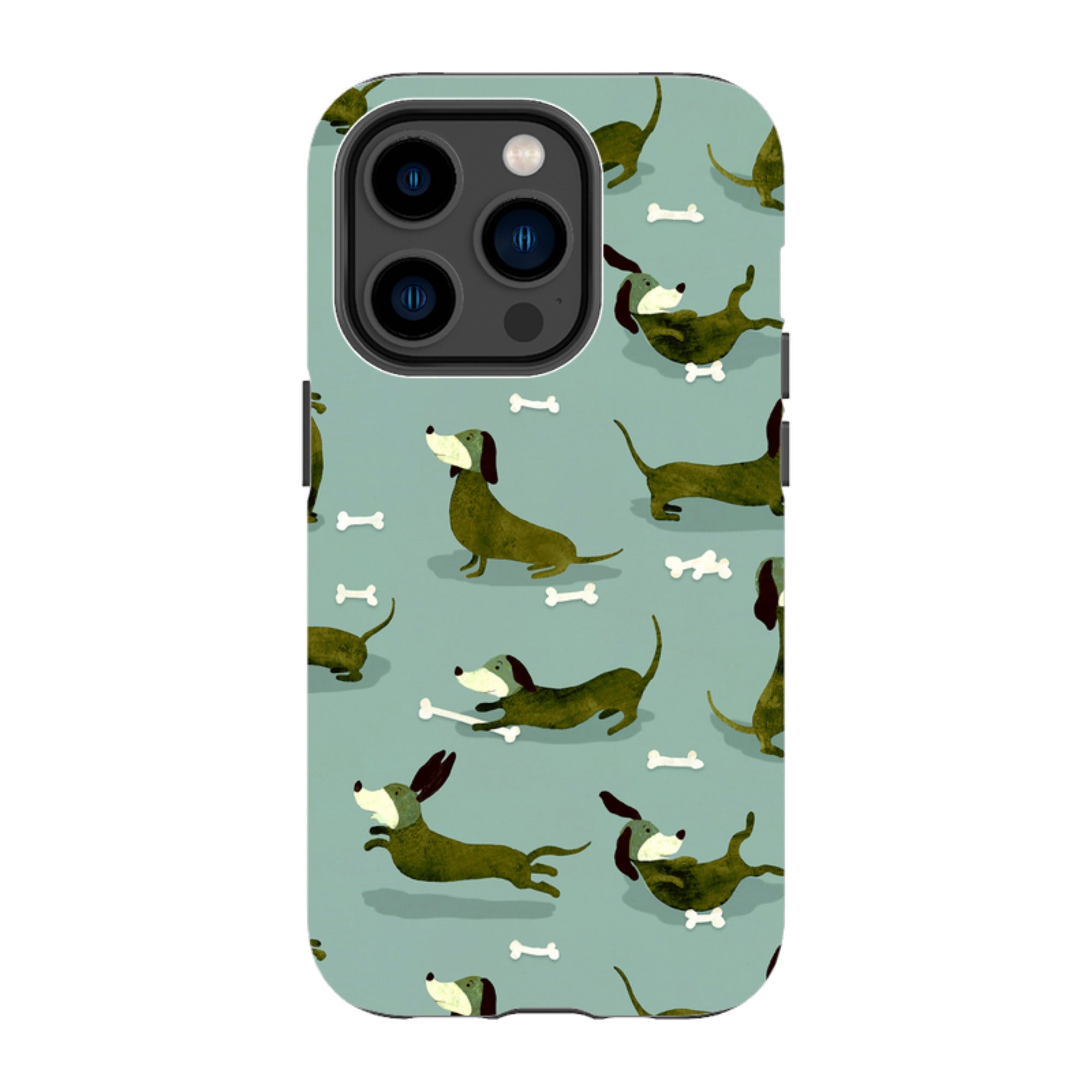 iPhone Tough Case - Dash Dogs Green By Katherine Quinn
