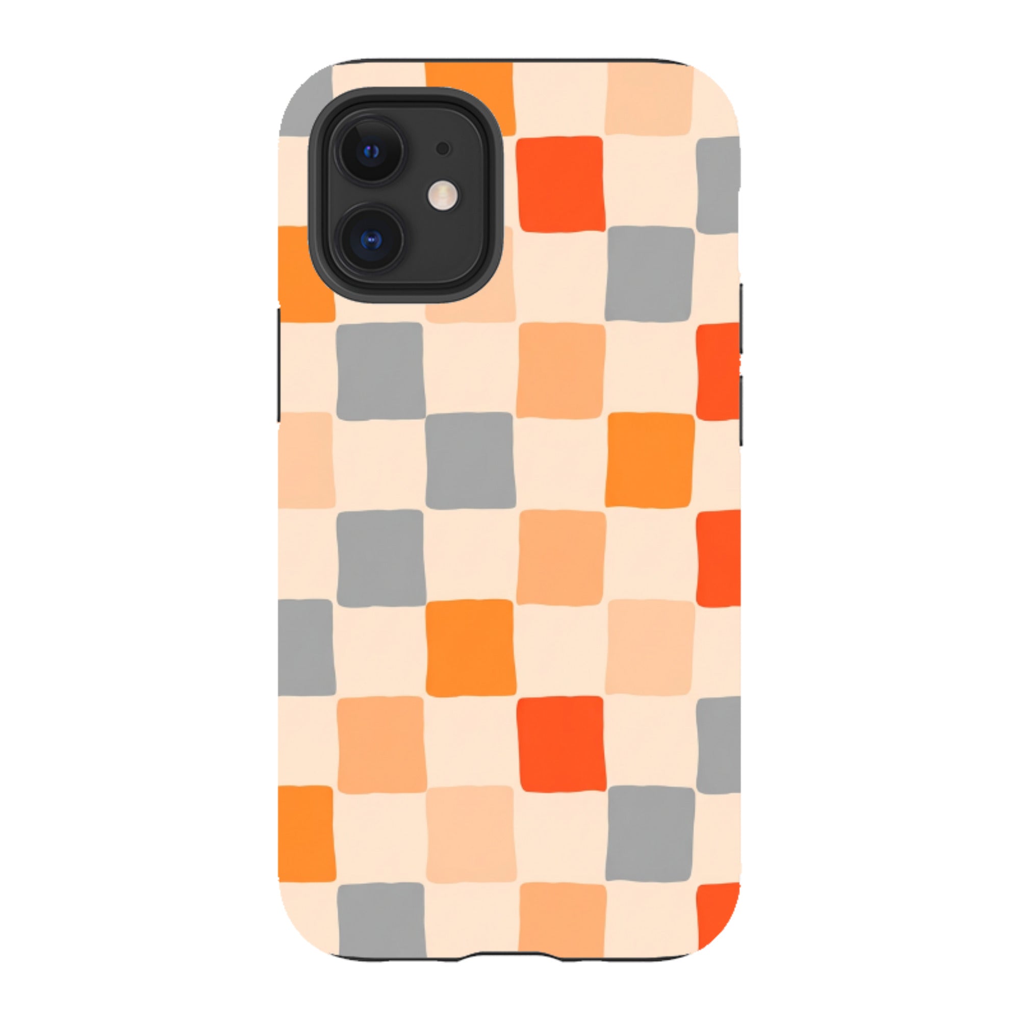 iPhone Tough Case - Orange & Grey Checkerboard