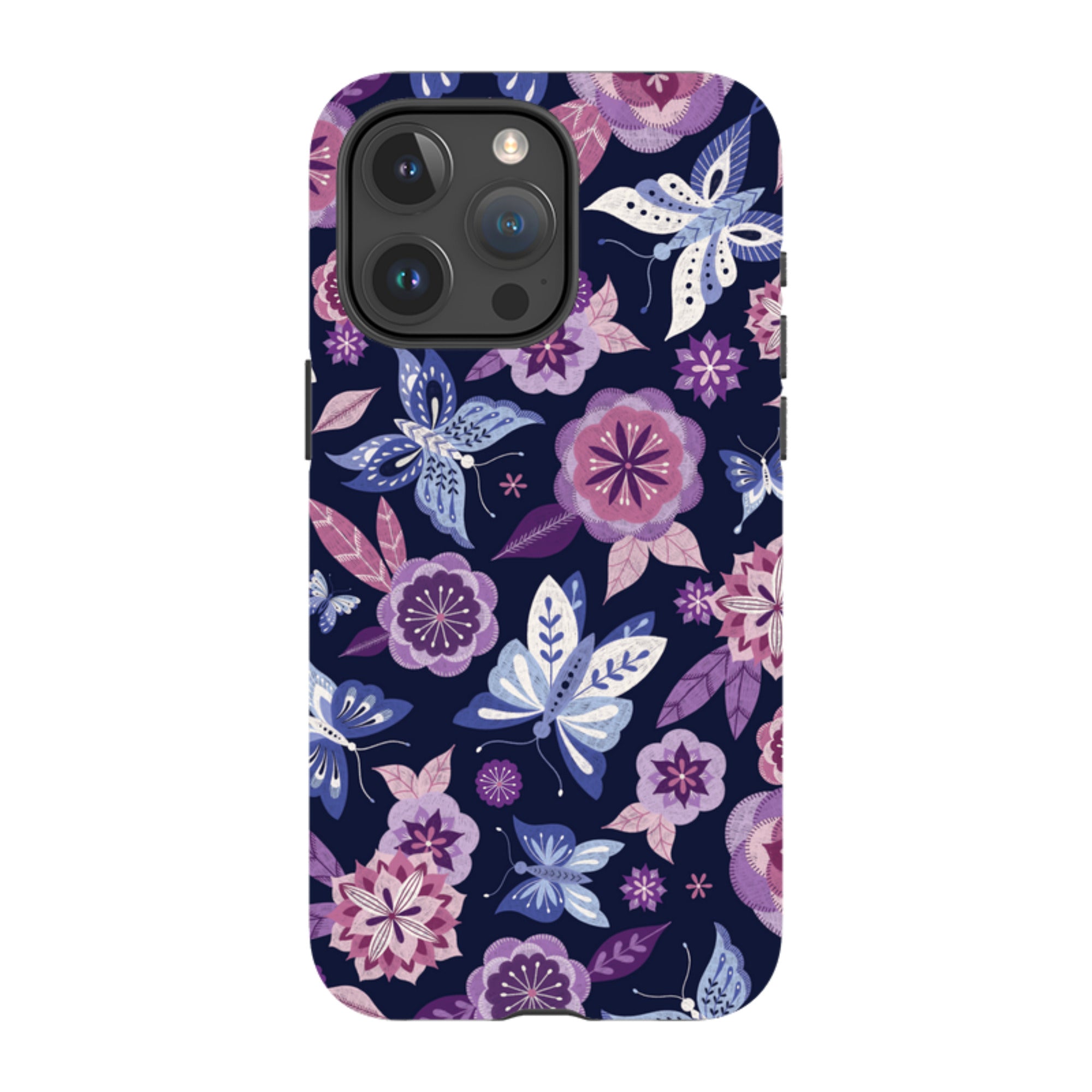iPhone Tough Case - Butterfly Blooms Navy By Jenny Zemanek