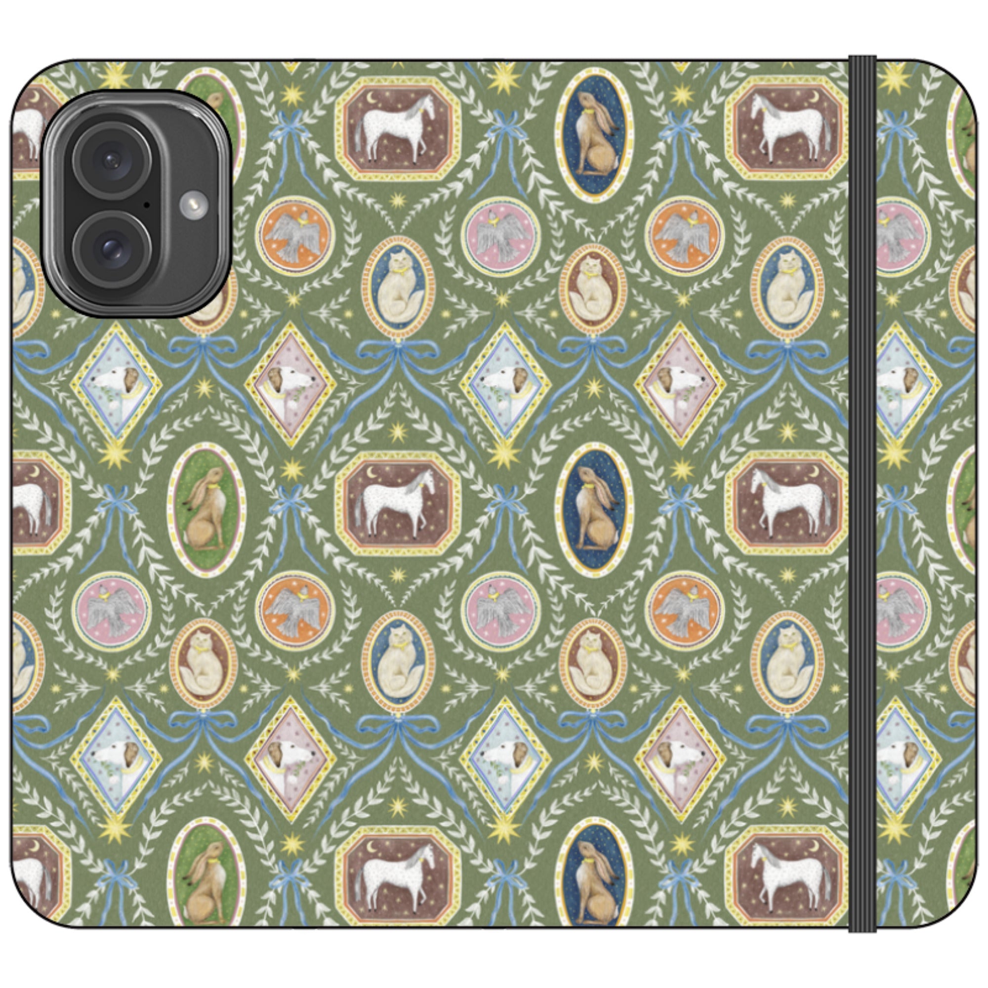 Charleston Moss Green Wallet Case By Catherine Rowe