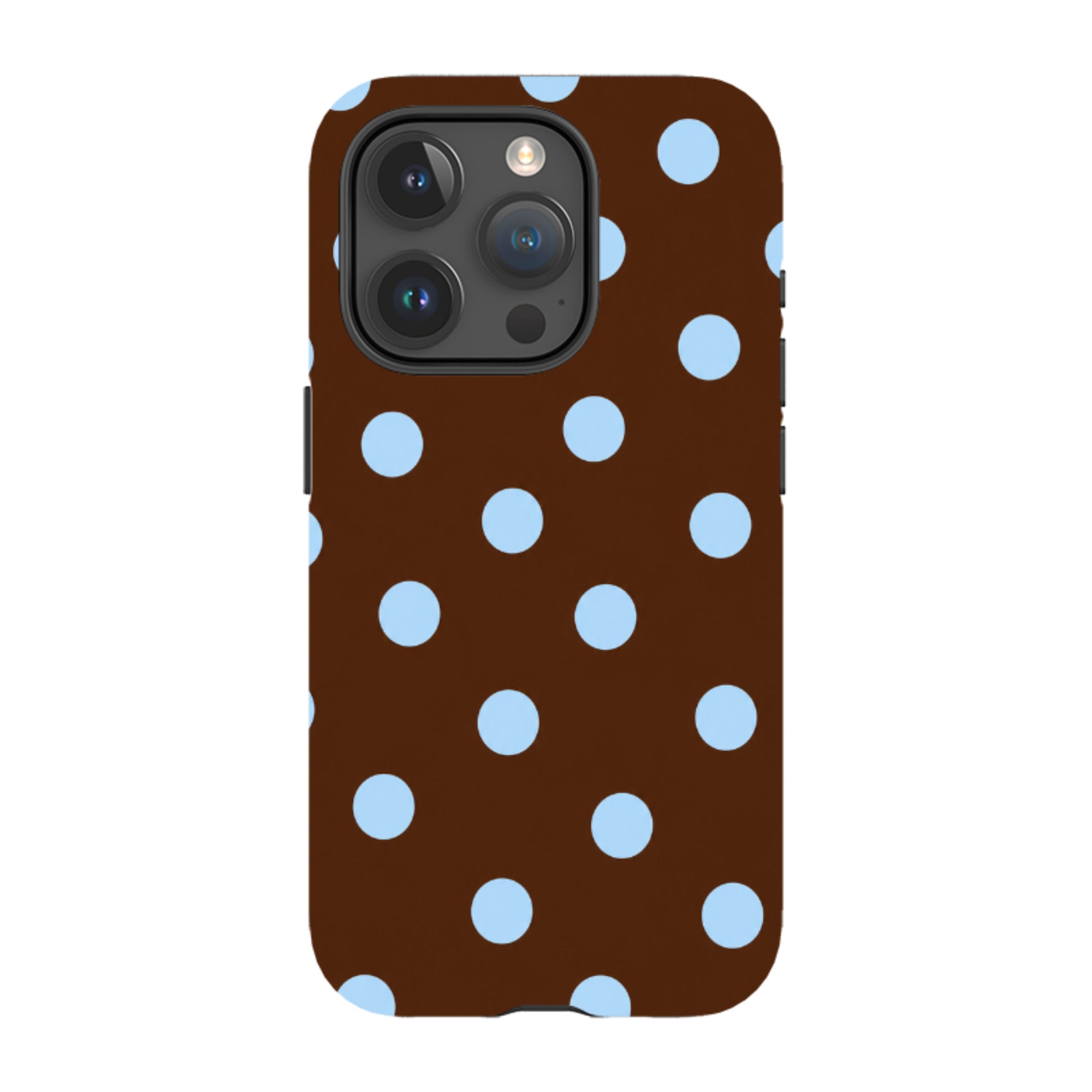 iPhone Tough Case - Chocolate Brown & Baby Blue Polka Dot