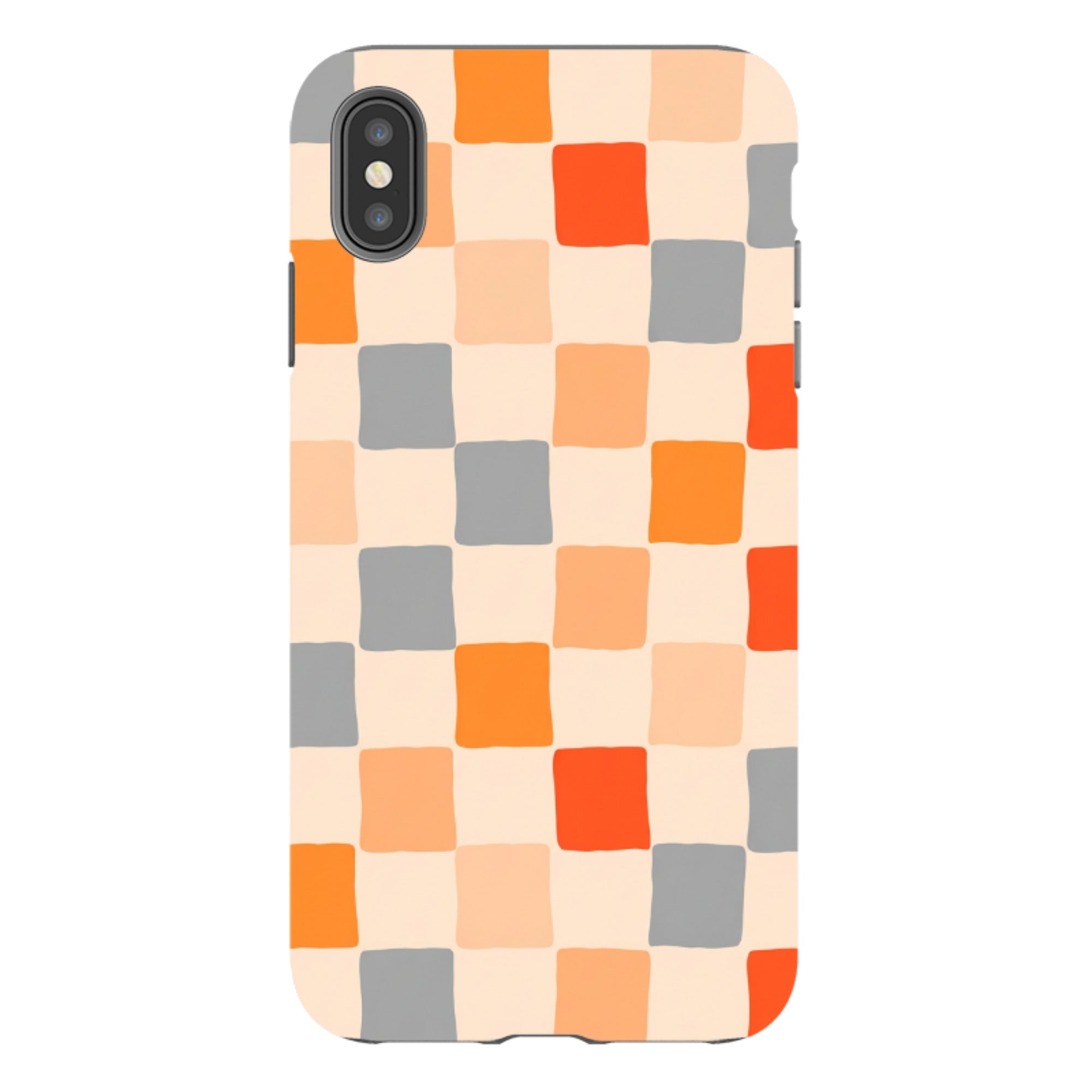 iPhone Tough Case - Orange & Grey Checkerboard