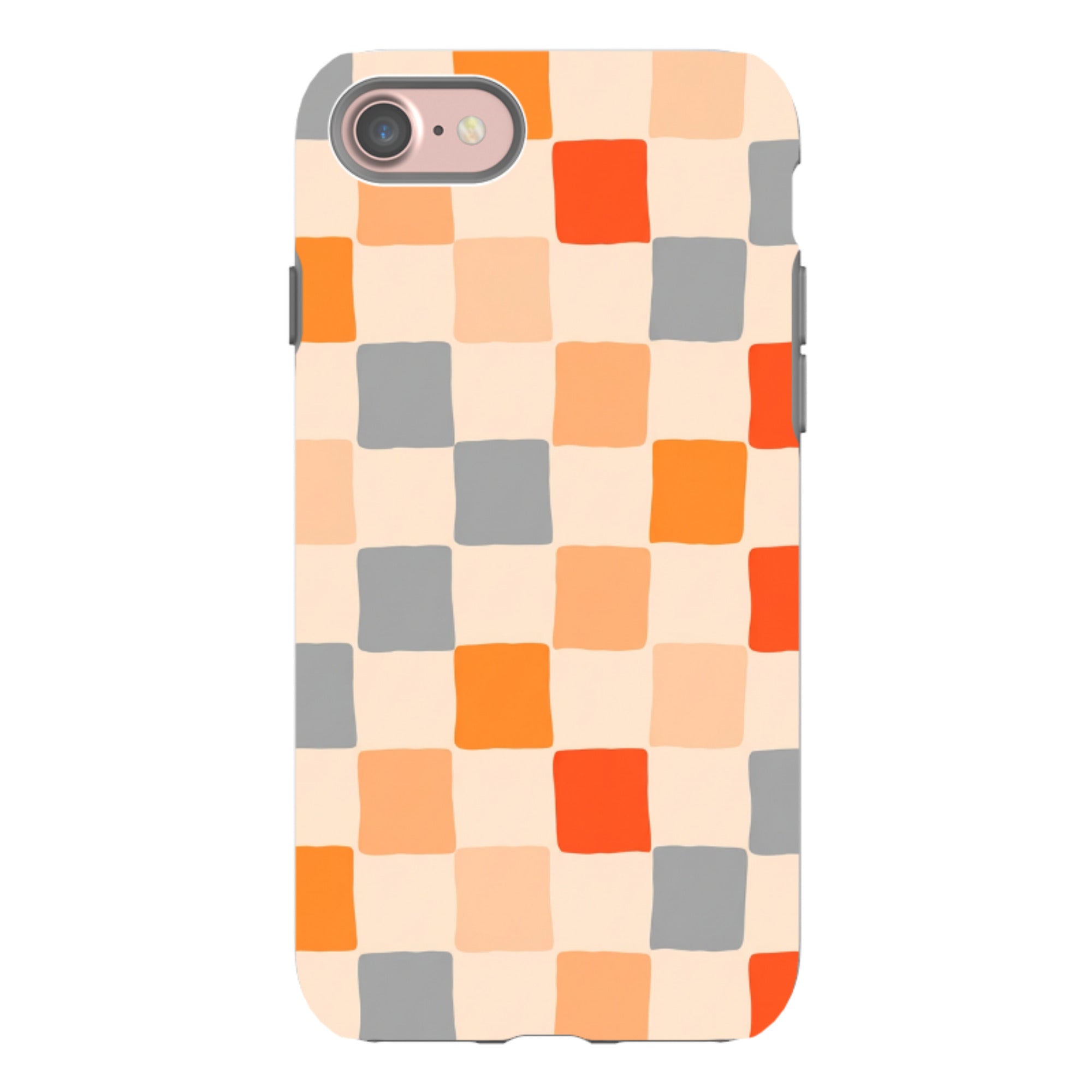iPhone Tough Case - Orange & Grey Checkerboard