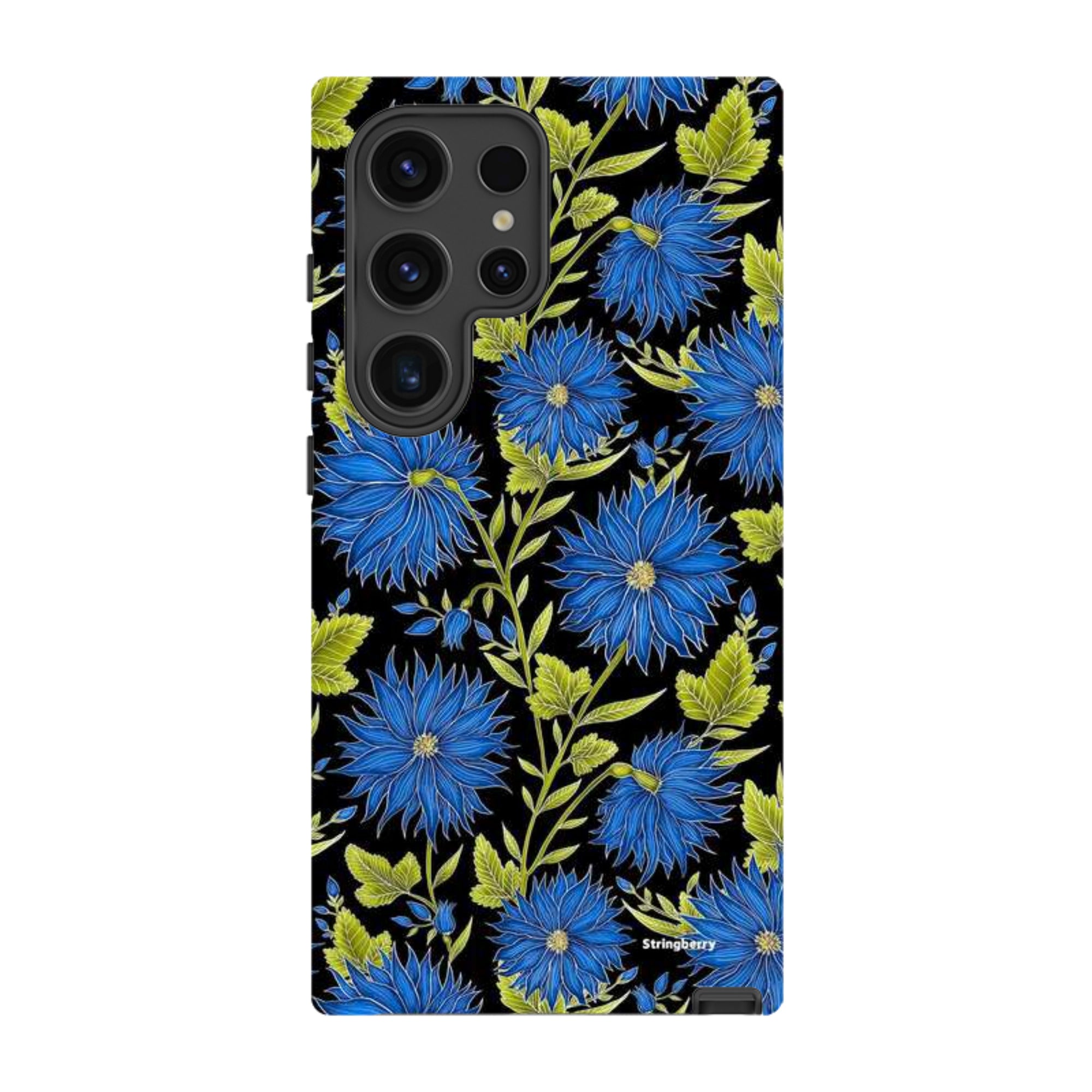 Samsung Tough Case - Blue Flowers Black By Catherine Rowe