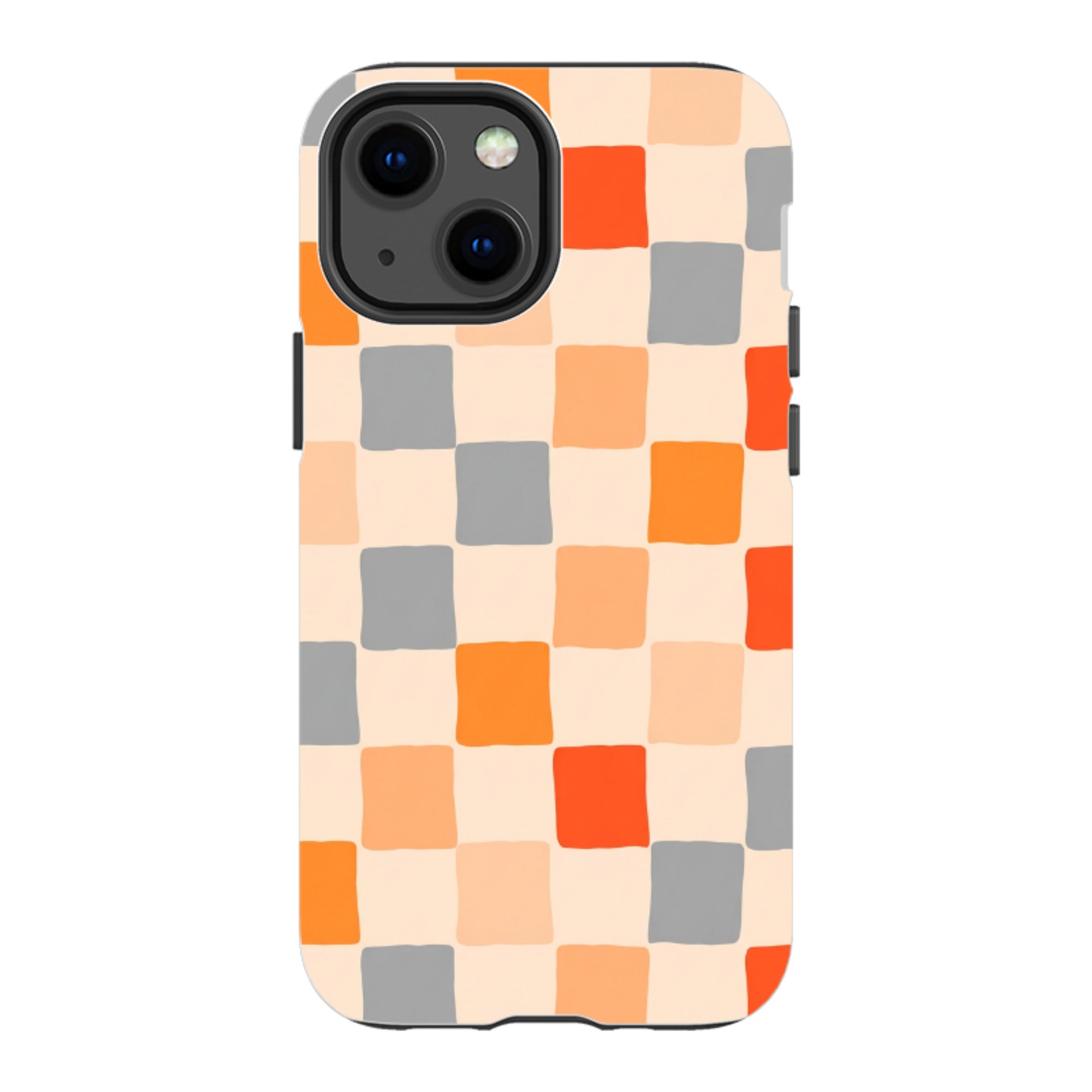 iPhone Tough Case - Orange & Grey Checkerboard