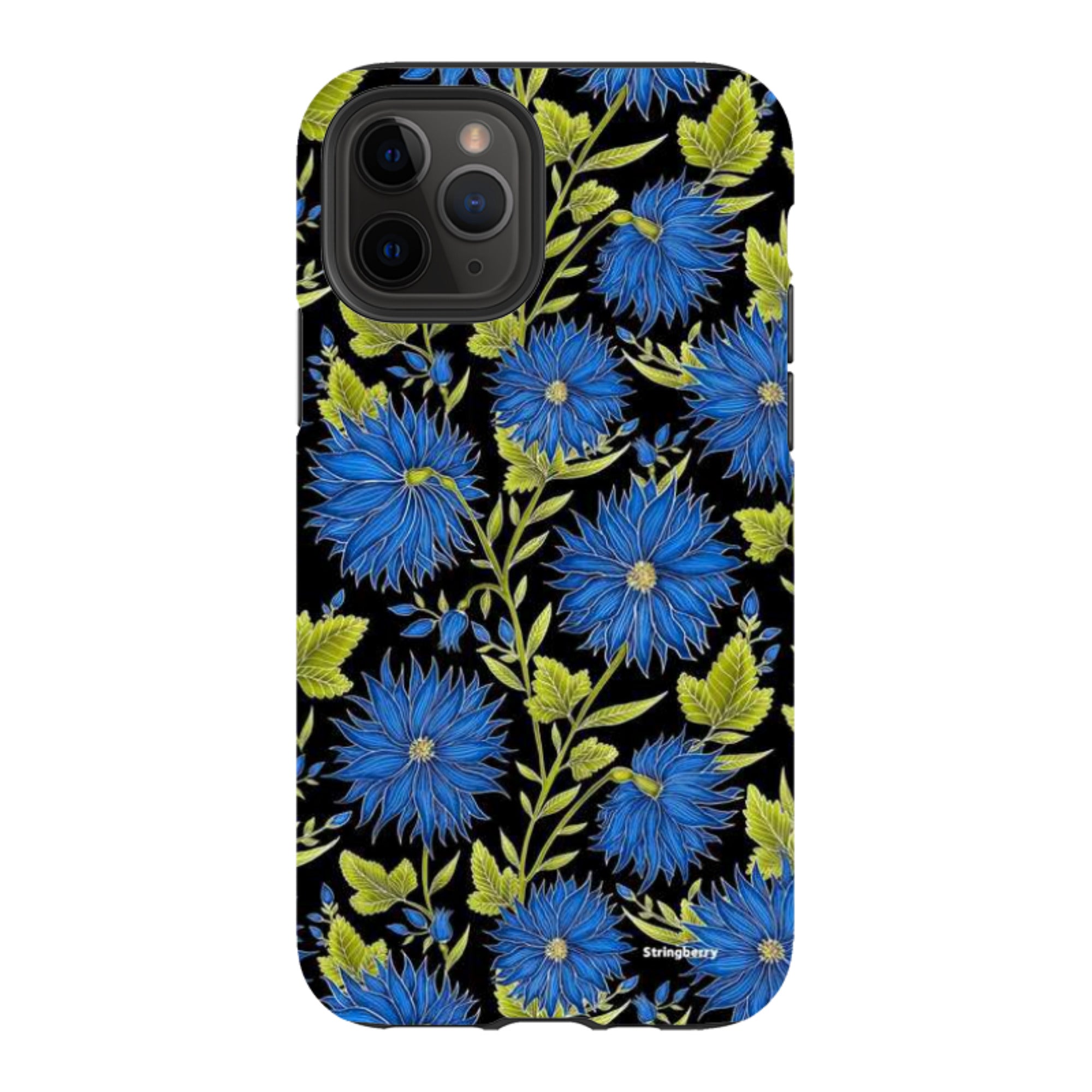 iPhone Tough Case - Blue Flowers Black By Catherine Rowe