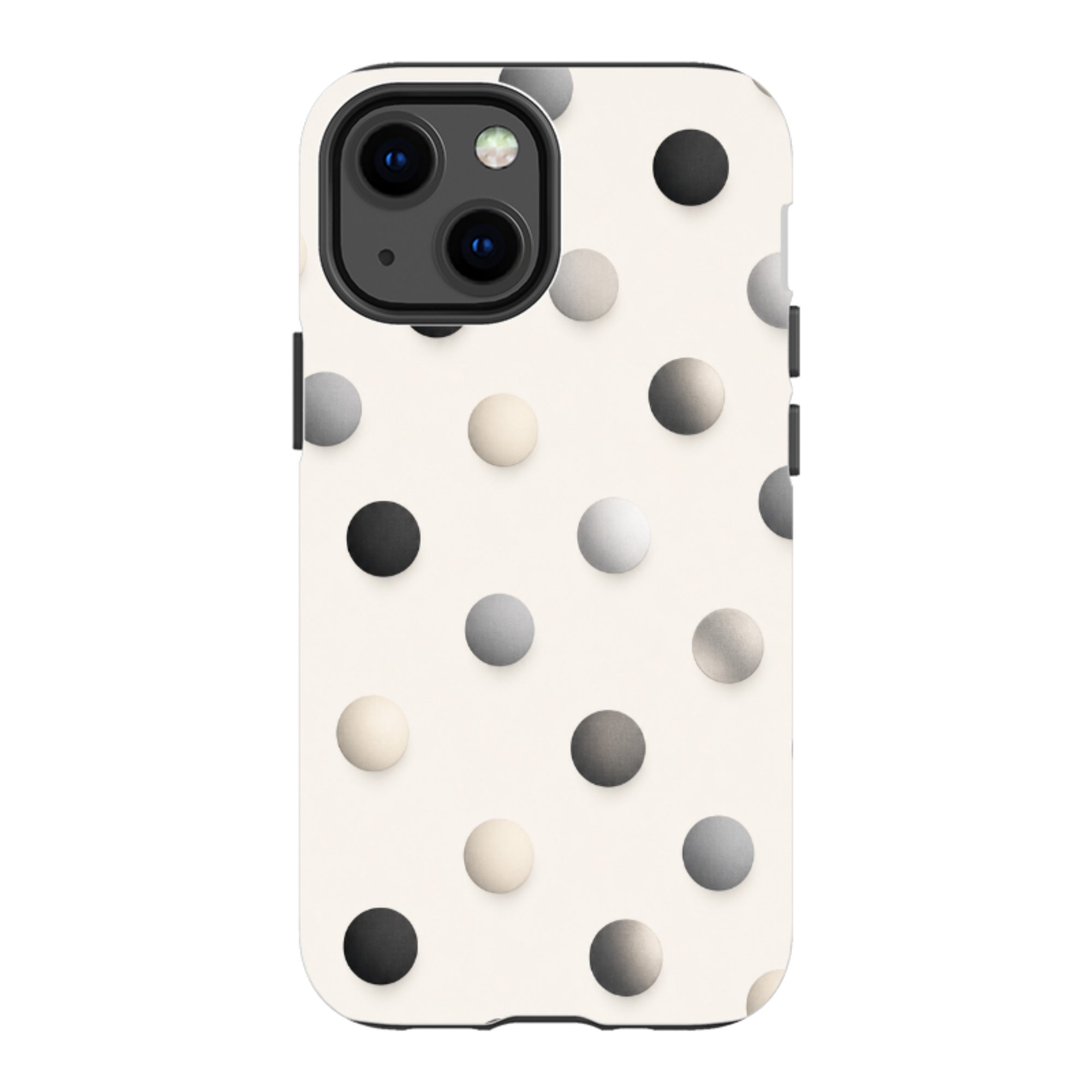 iPhone Tough Case - Cream & Grey Polka Dot