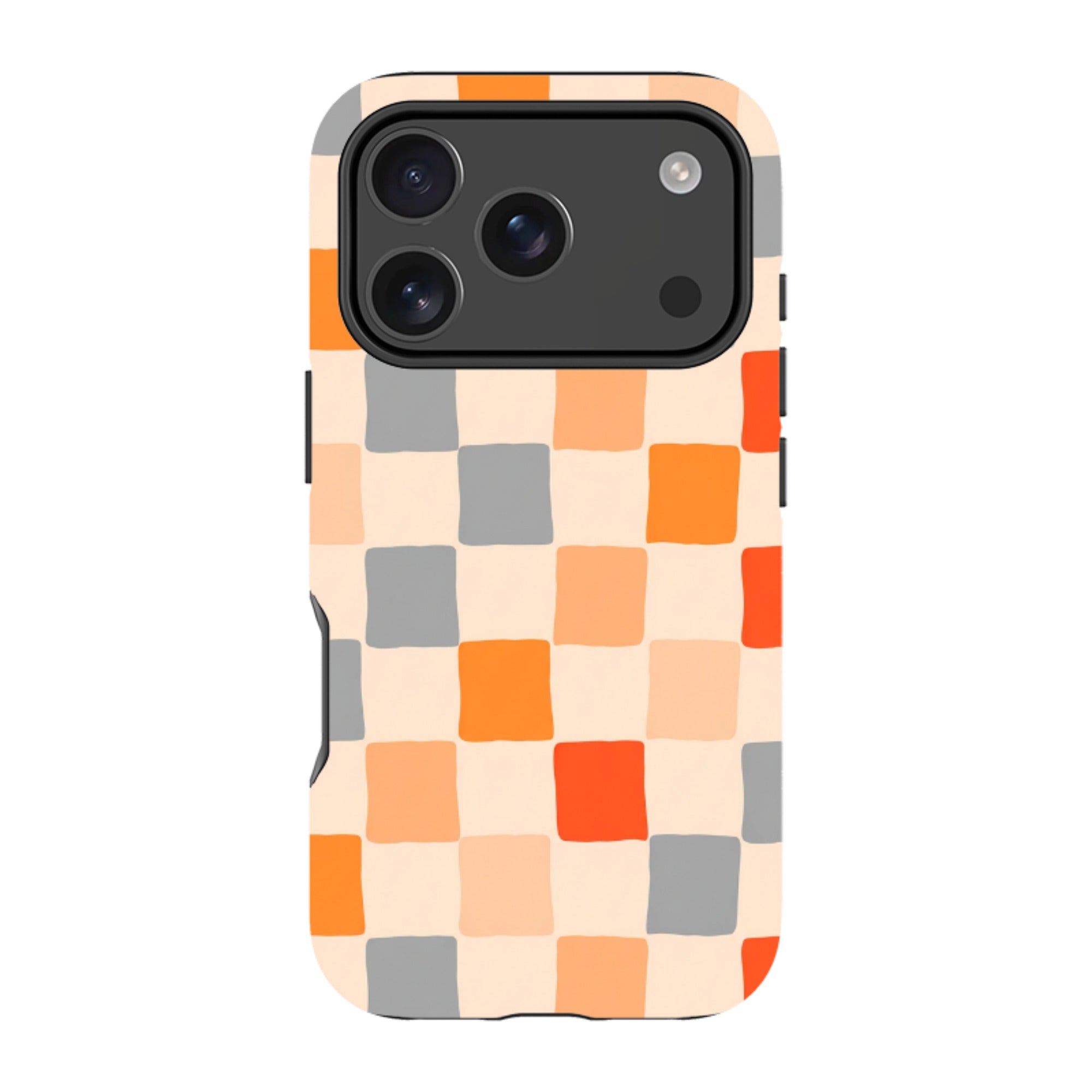 iPhone MagSafe Tough Case - Orange & Grey Checkerboard