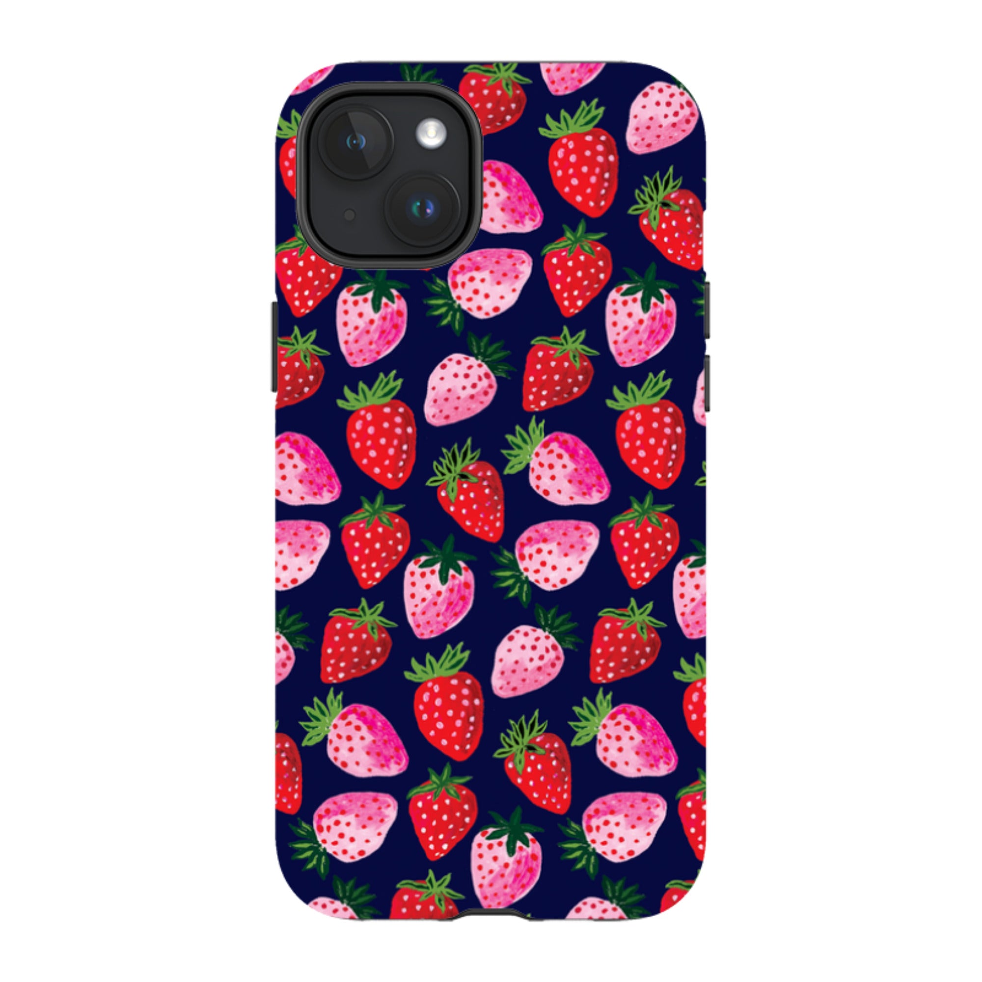 iPhone MagSafe Tough Case - Strawberry Scatter Navy By Emma Frances Grant