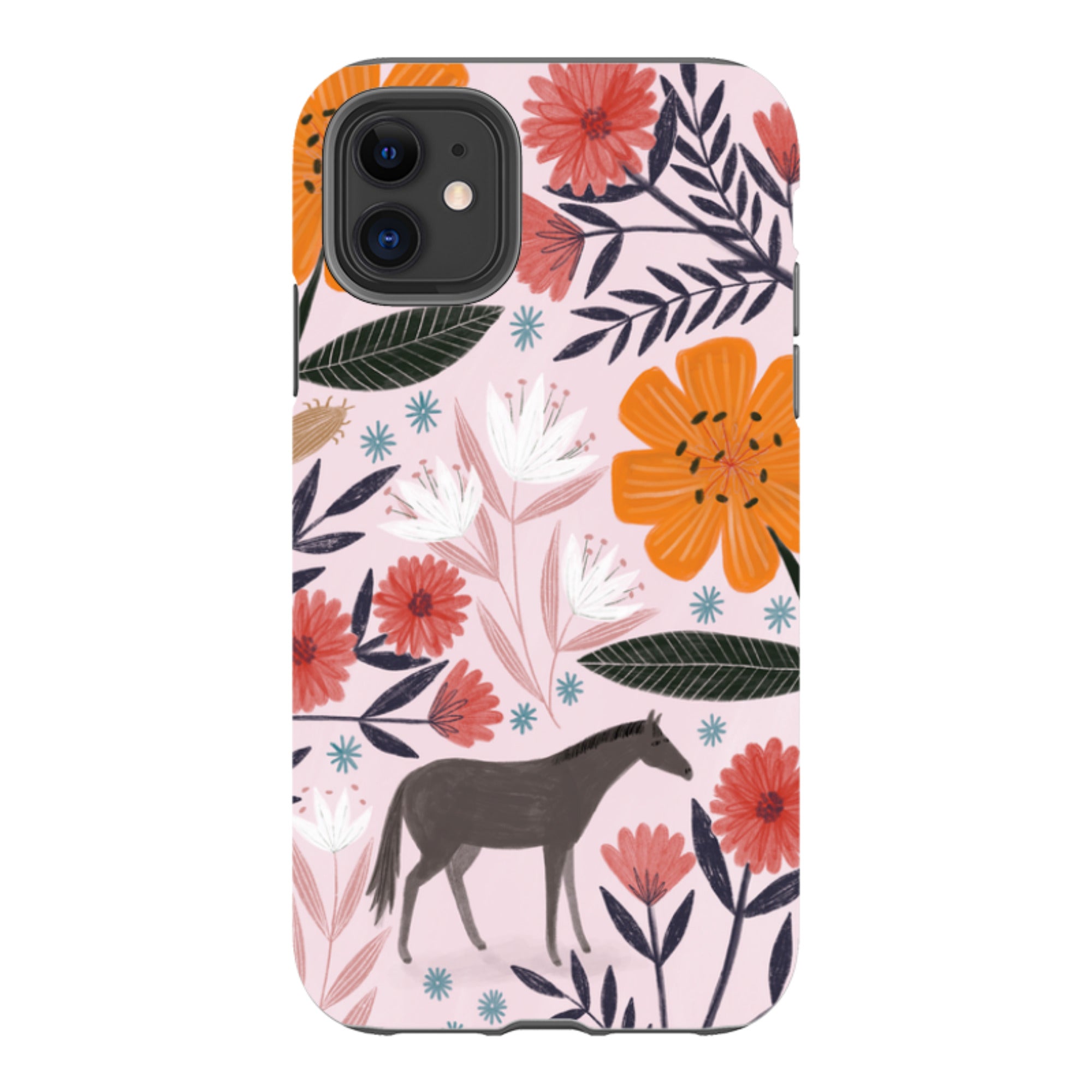 iPhone Tough Case - Pink Horse Floral By Lee Foster Wilson