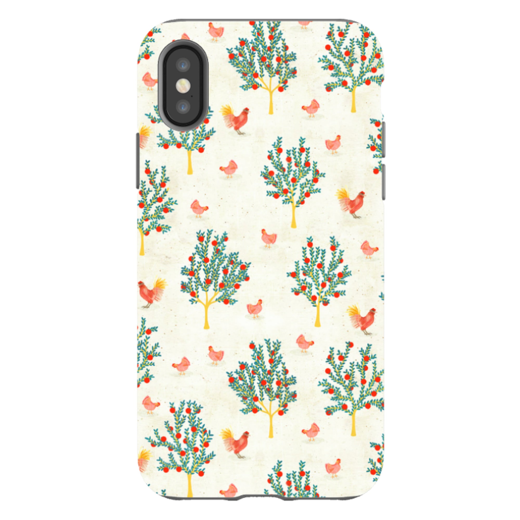 iPhone Tough Case - Apple Trees and Chickens Cream By Katherine Quinn