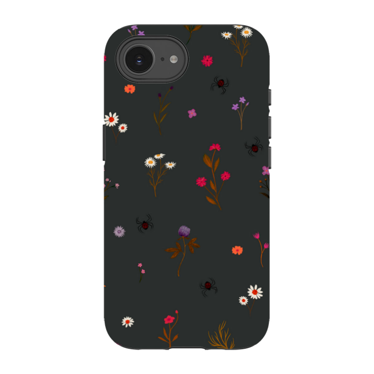 iPhone Tough Case - Florals and Spiders - Charcoal By Katherine Quinn