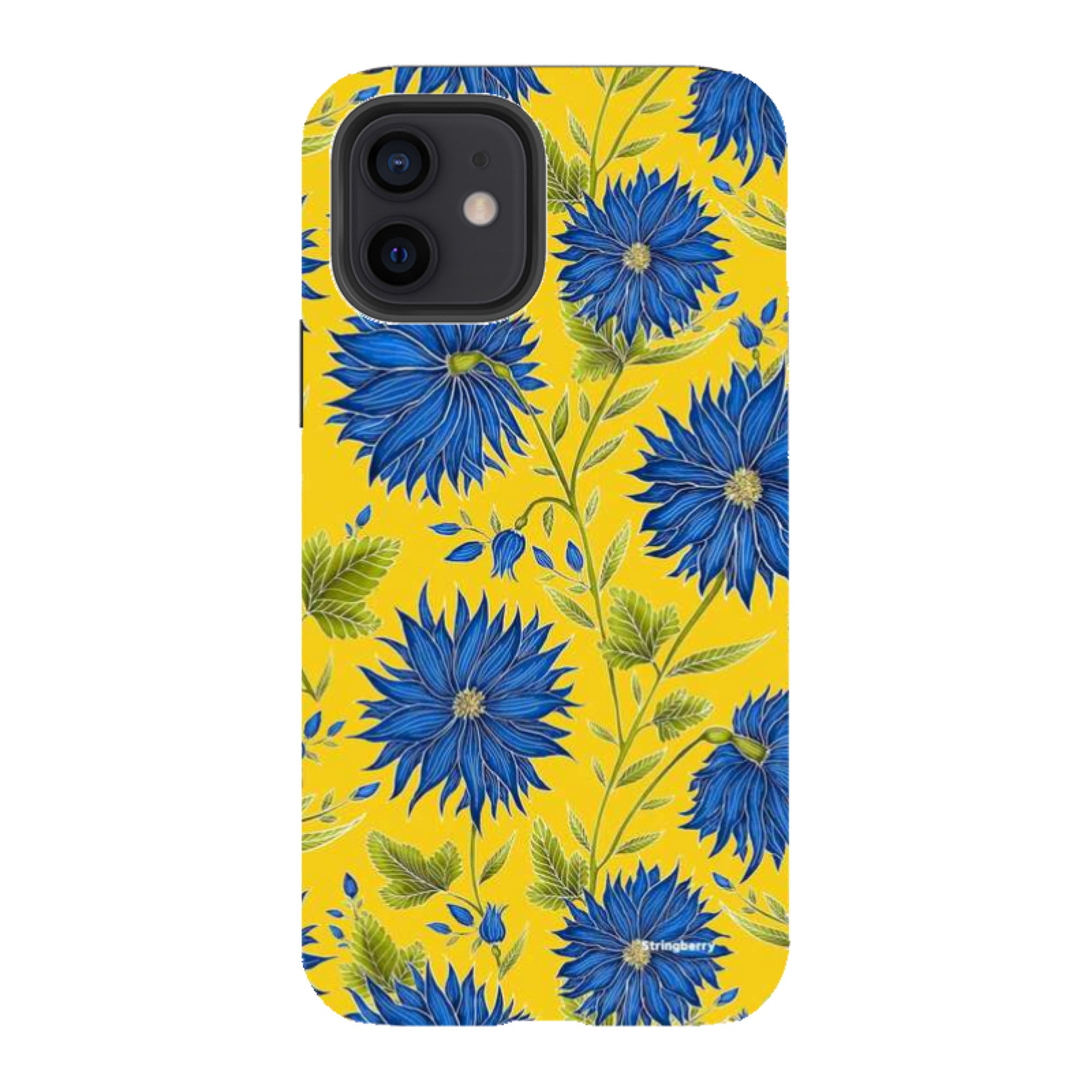 iPhone Tough Case - Blue Flowers Yellow By Catherine Rowe