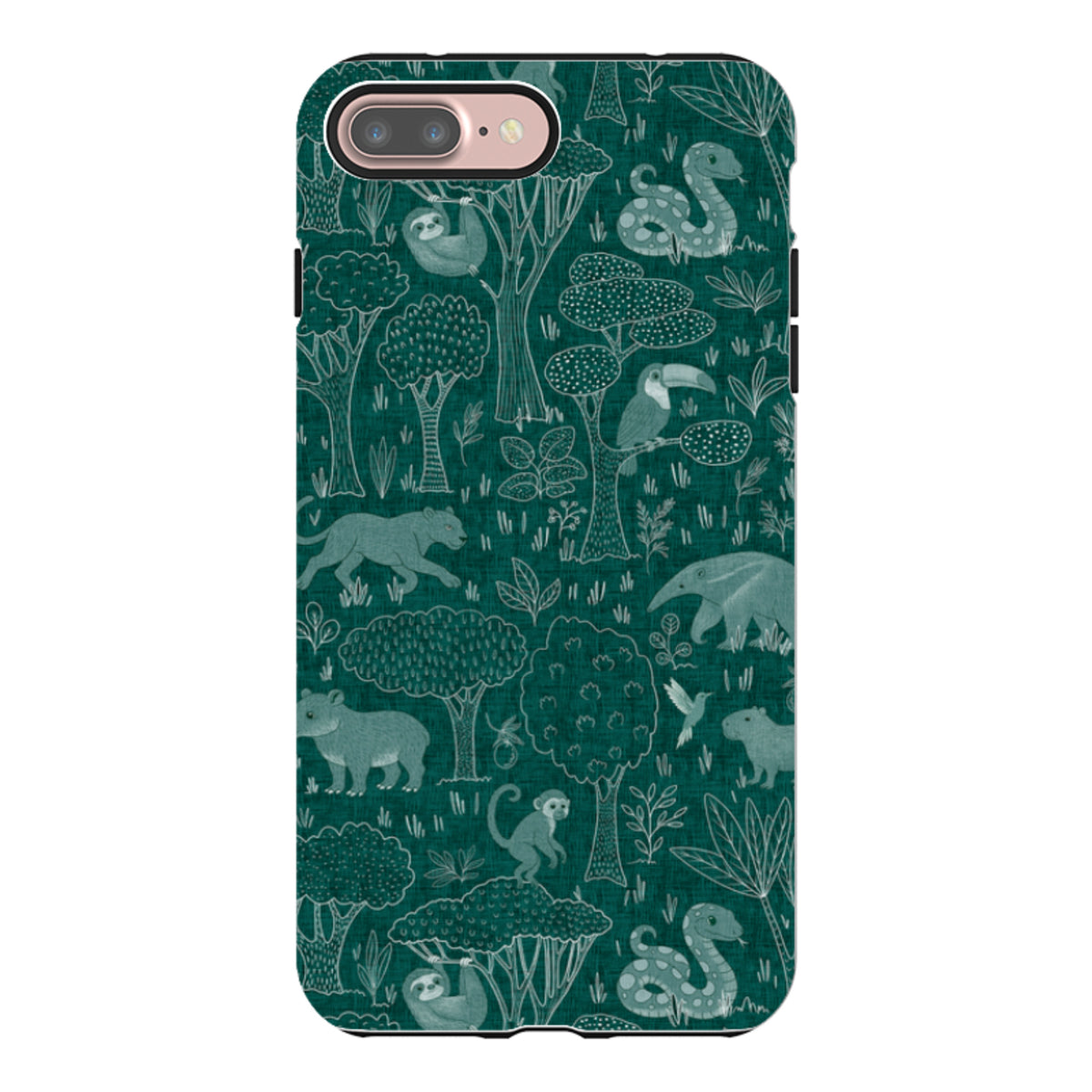 iPhone Tough Case - Tropical Jungle Animals teal By Katherine Quinn