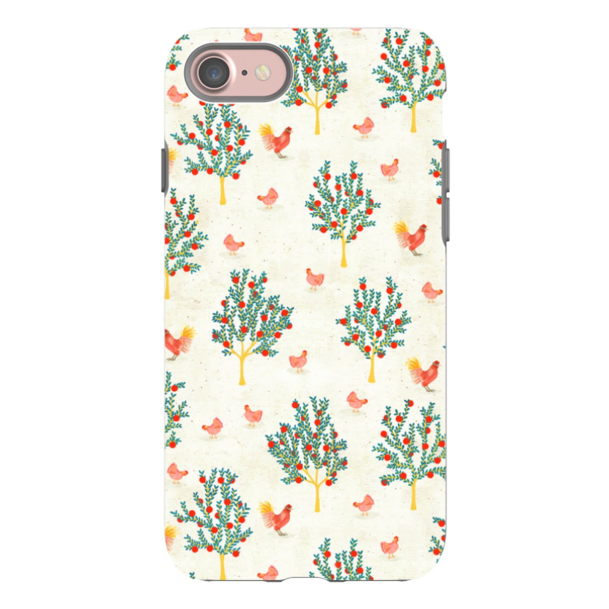 iPhone Tough Case - Apple Trees and Chickens Cream By Katherine Quinn
