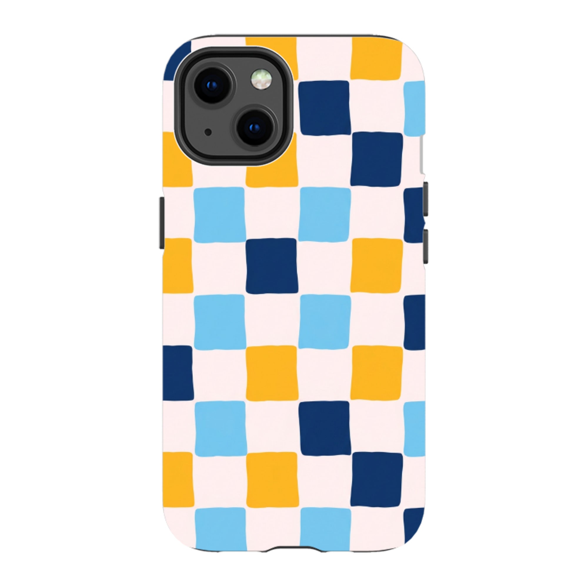 iPhone Tough Case - Blue & Yellow Checkerboard