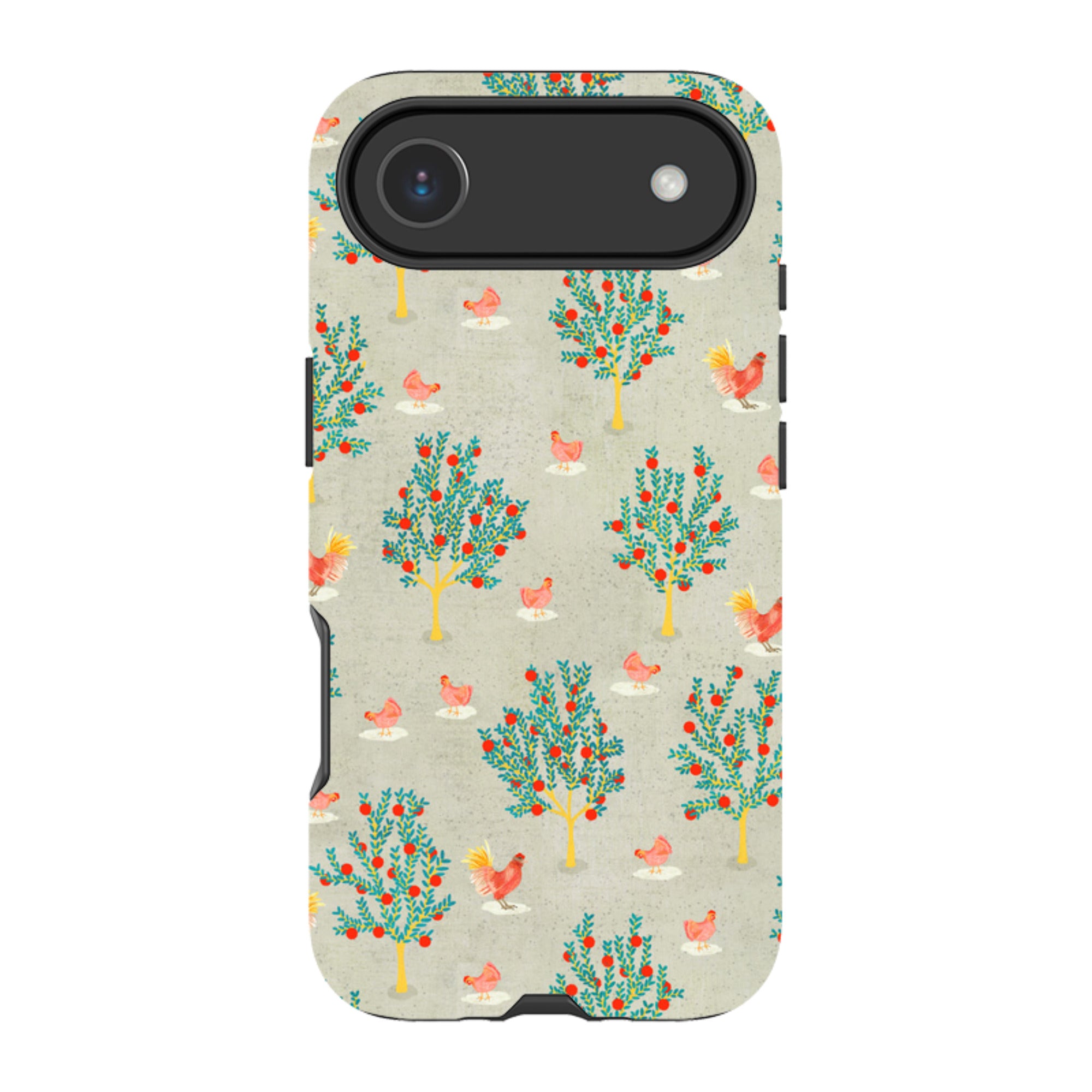 iPhone Tough Case - Apple Trees and Chickens Grey By Katherine Quinn