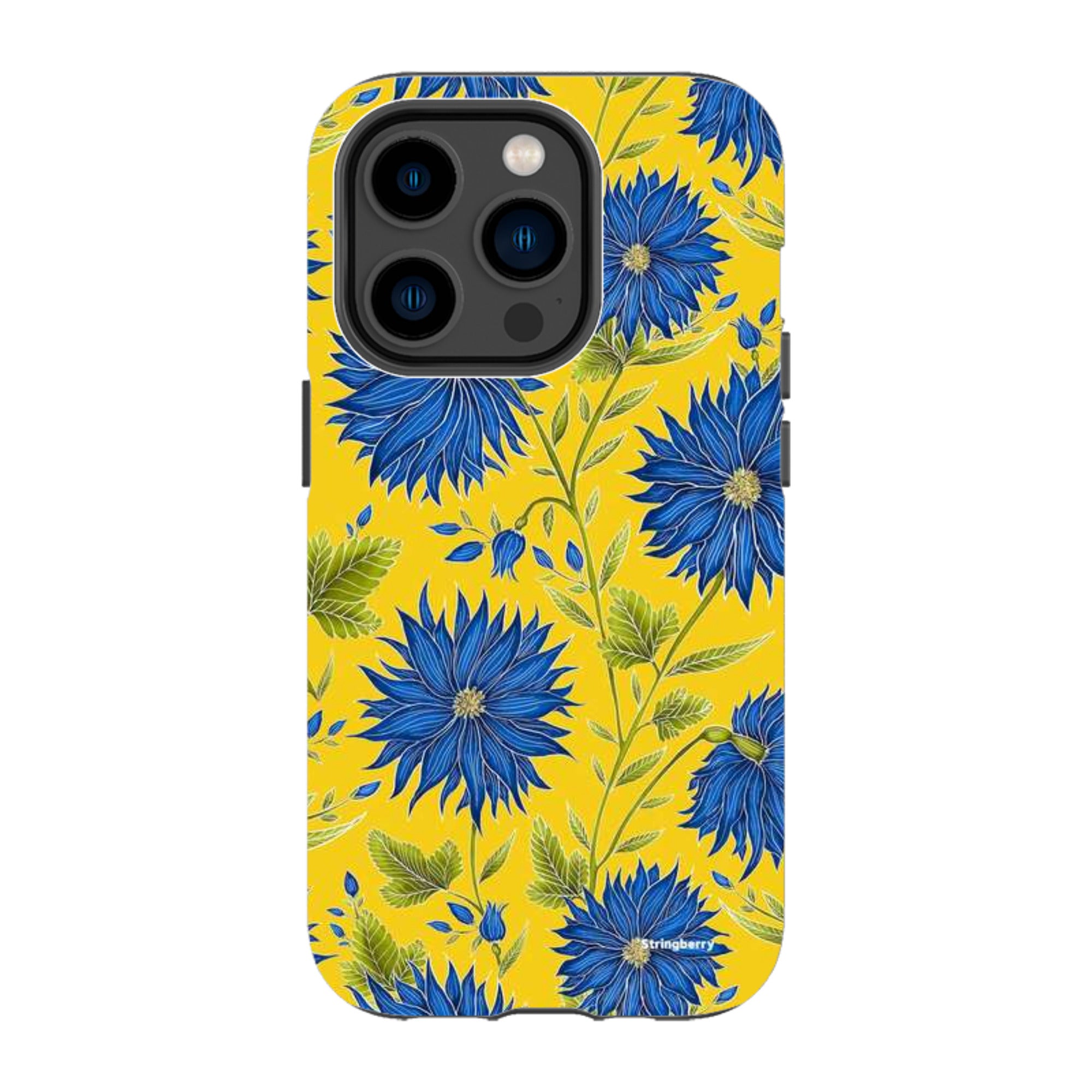 iPhone MagSafe Tough Case - Blue Flowers Yellow By Catherine Rowe