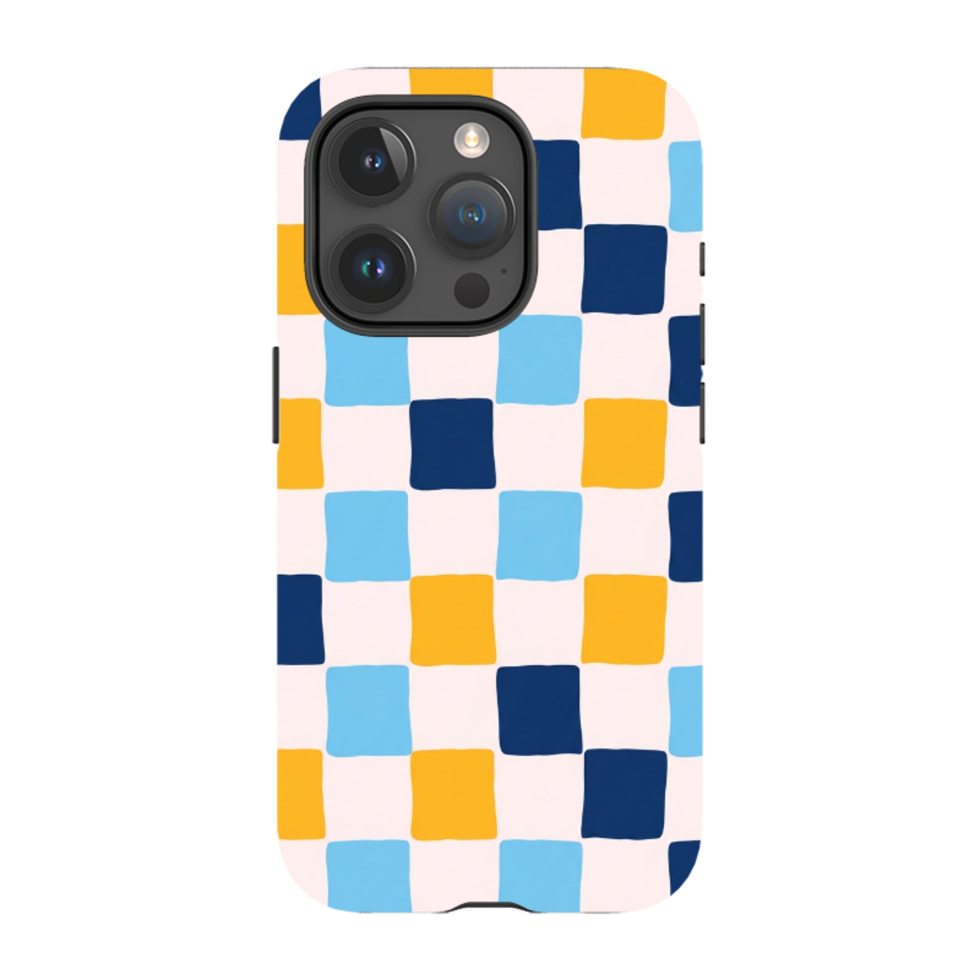iPhone Tough Case - Blue & Yellow Checkerboard