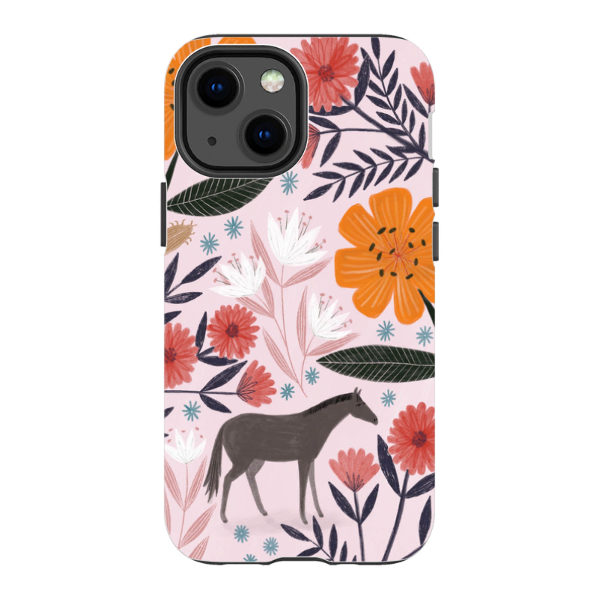iPhone Tough Case - Pink Horse Floral By Lee Foster Wilson