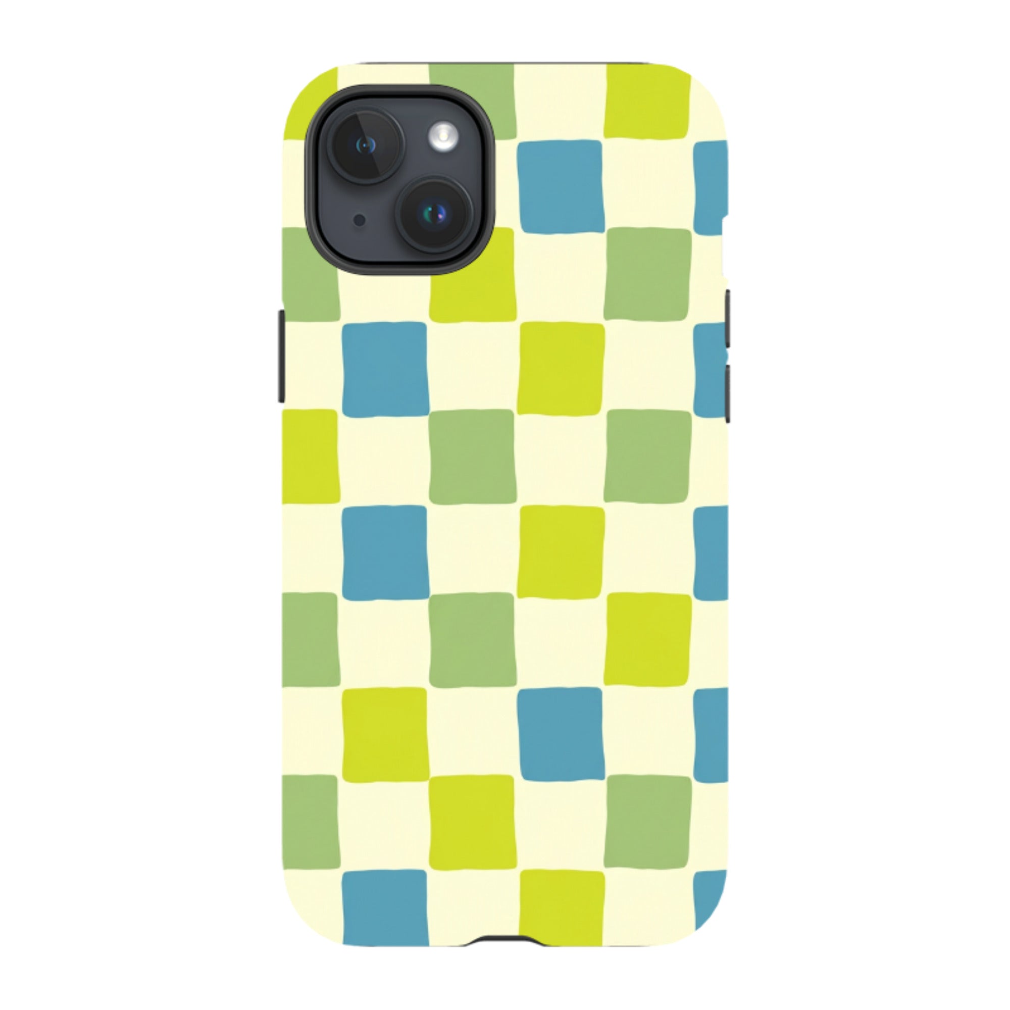 iPhone Tough Case - Lime Green & Blue Checkerboard
