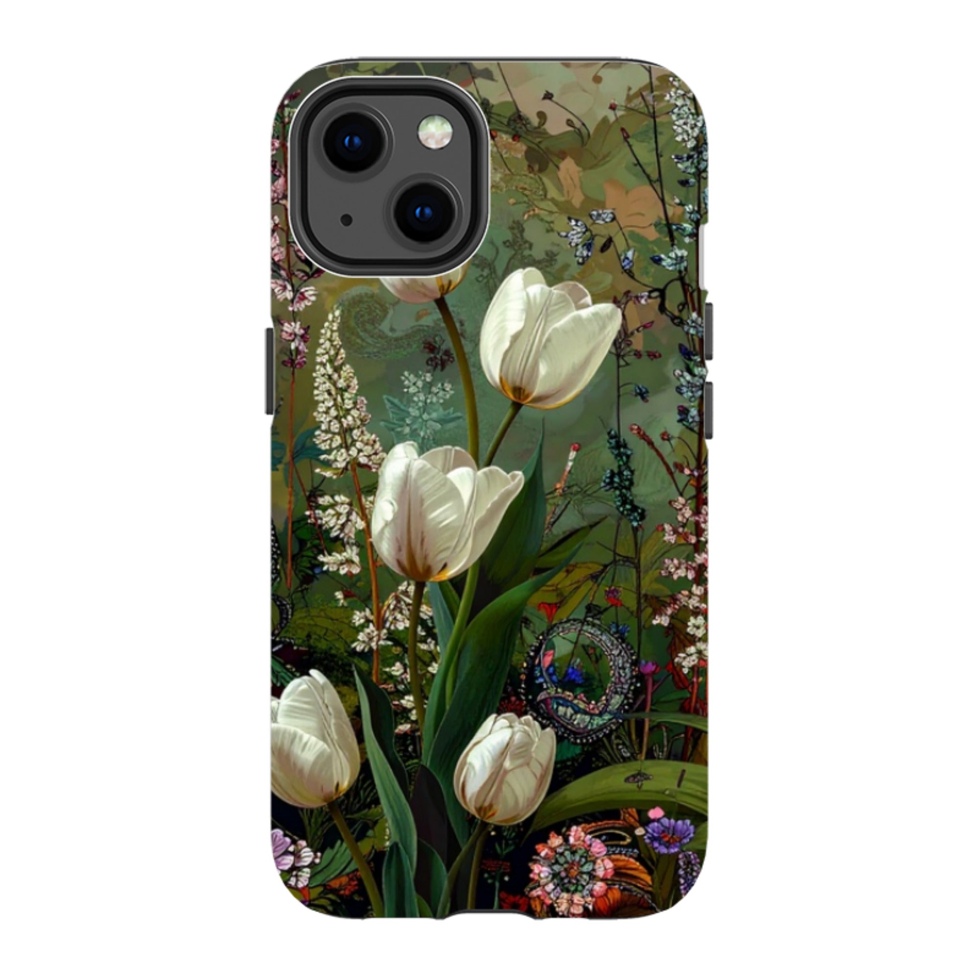 iPhone Tough Case - Green Vyne White Tulips
