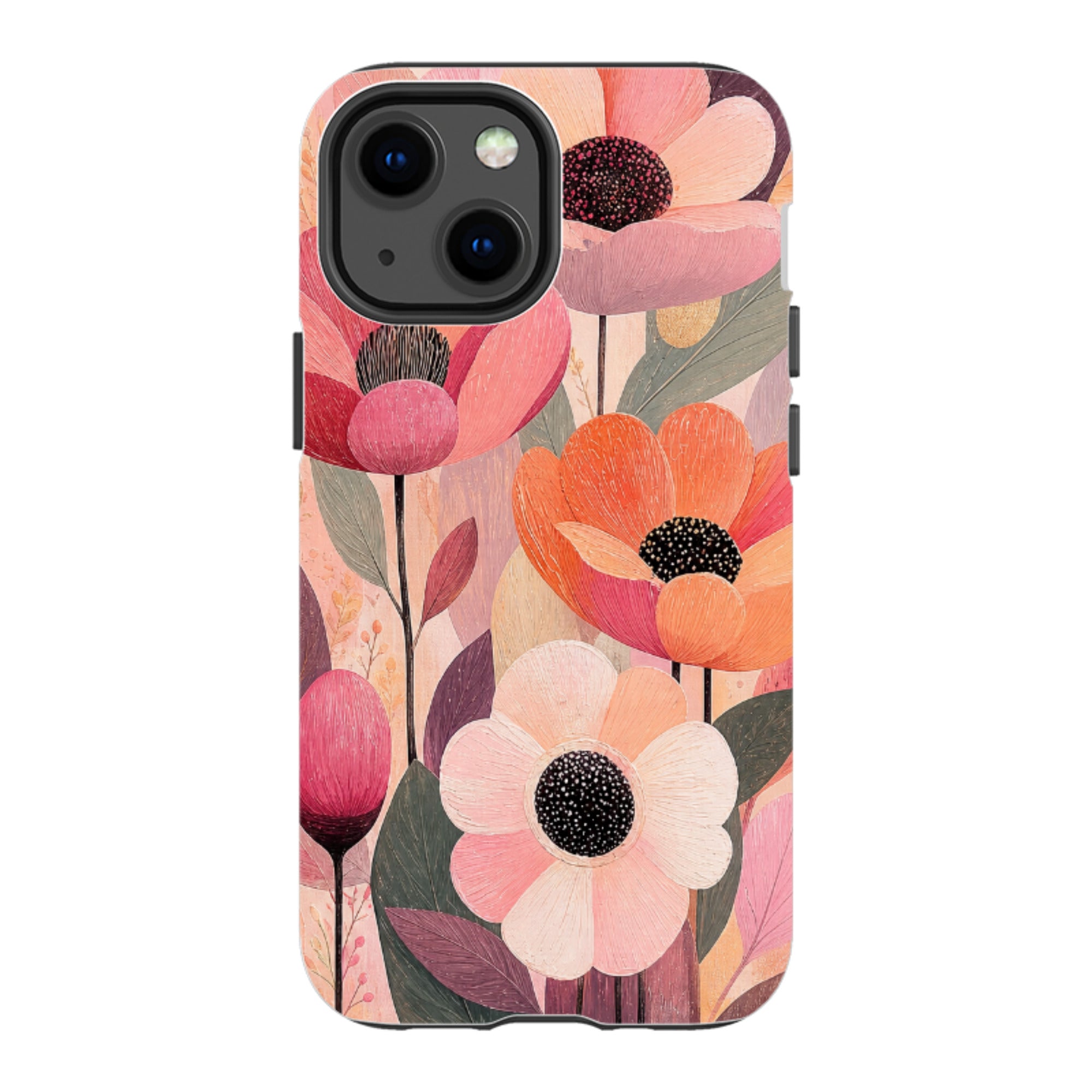 iPhone Tough Case - Peach Woodgrain Floral
