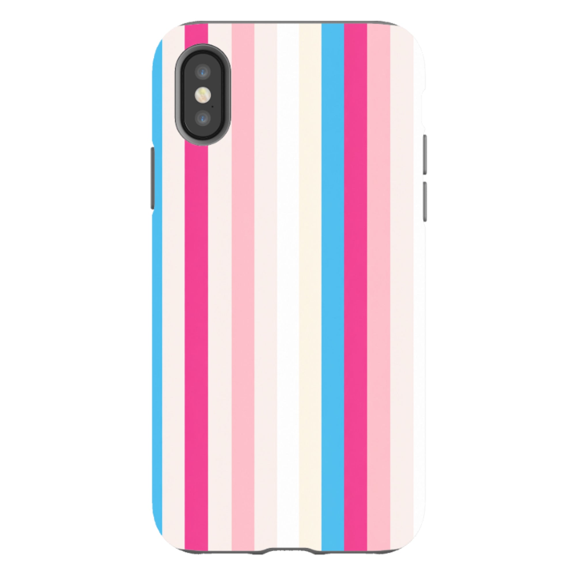 iPhone Tough Case - Pink, Blue & Cream Stripe