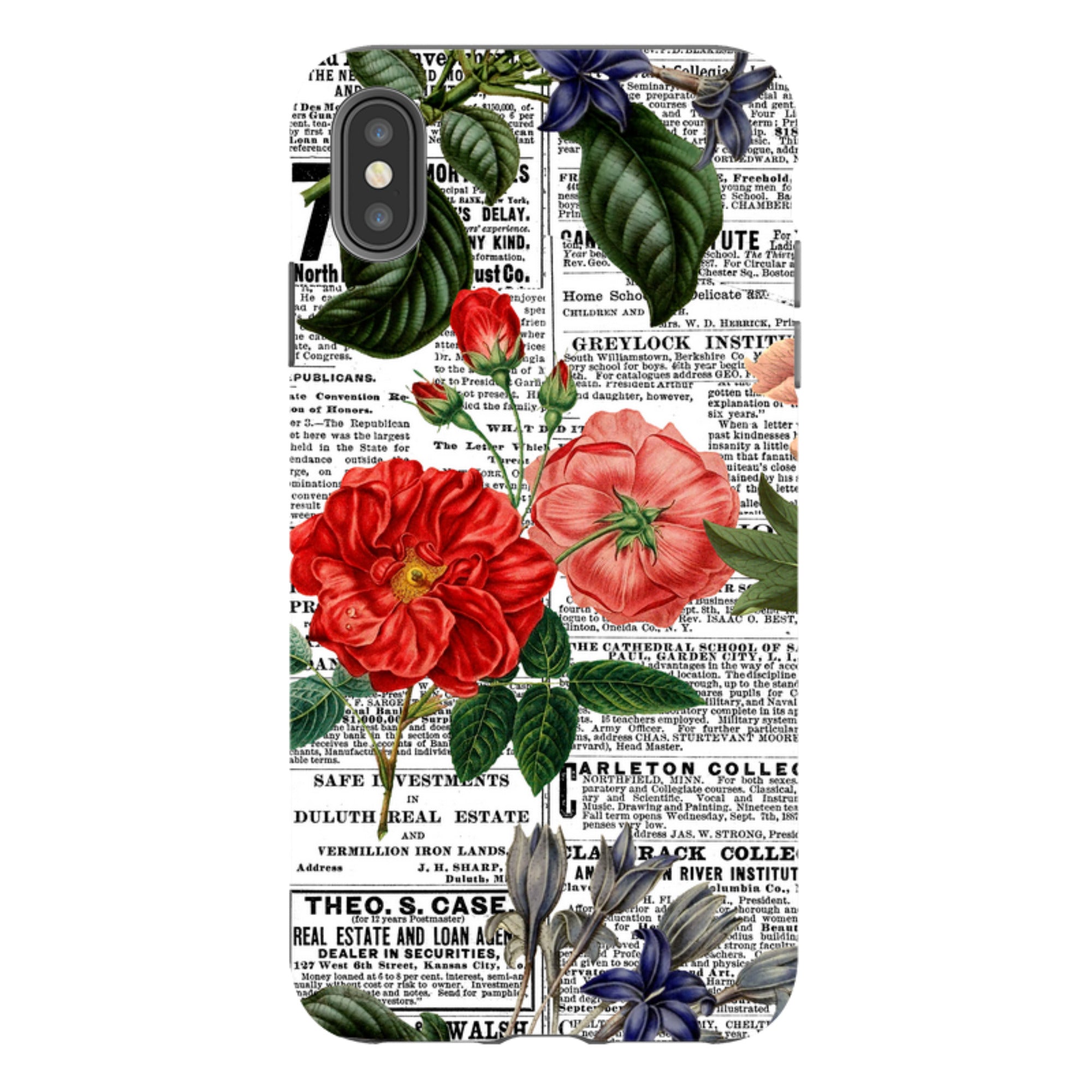 iPhone Tough Case - Floral Newsprint