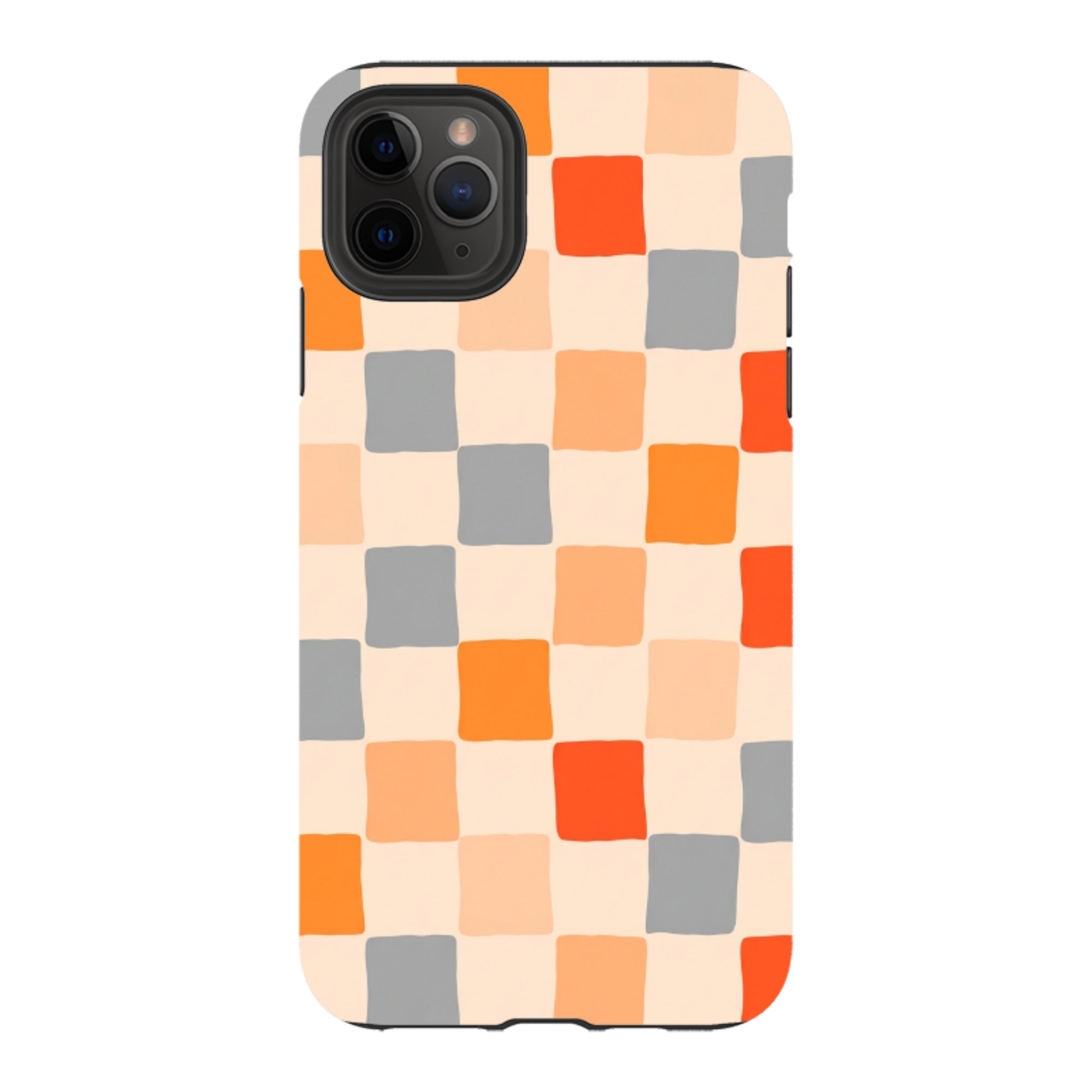 iPhone Tough Case - Orange & Grey Checkerboard