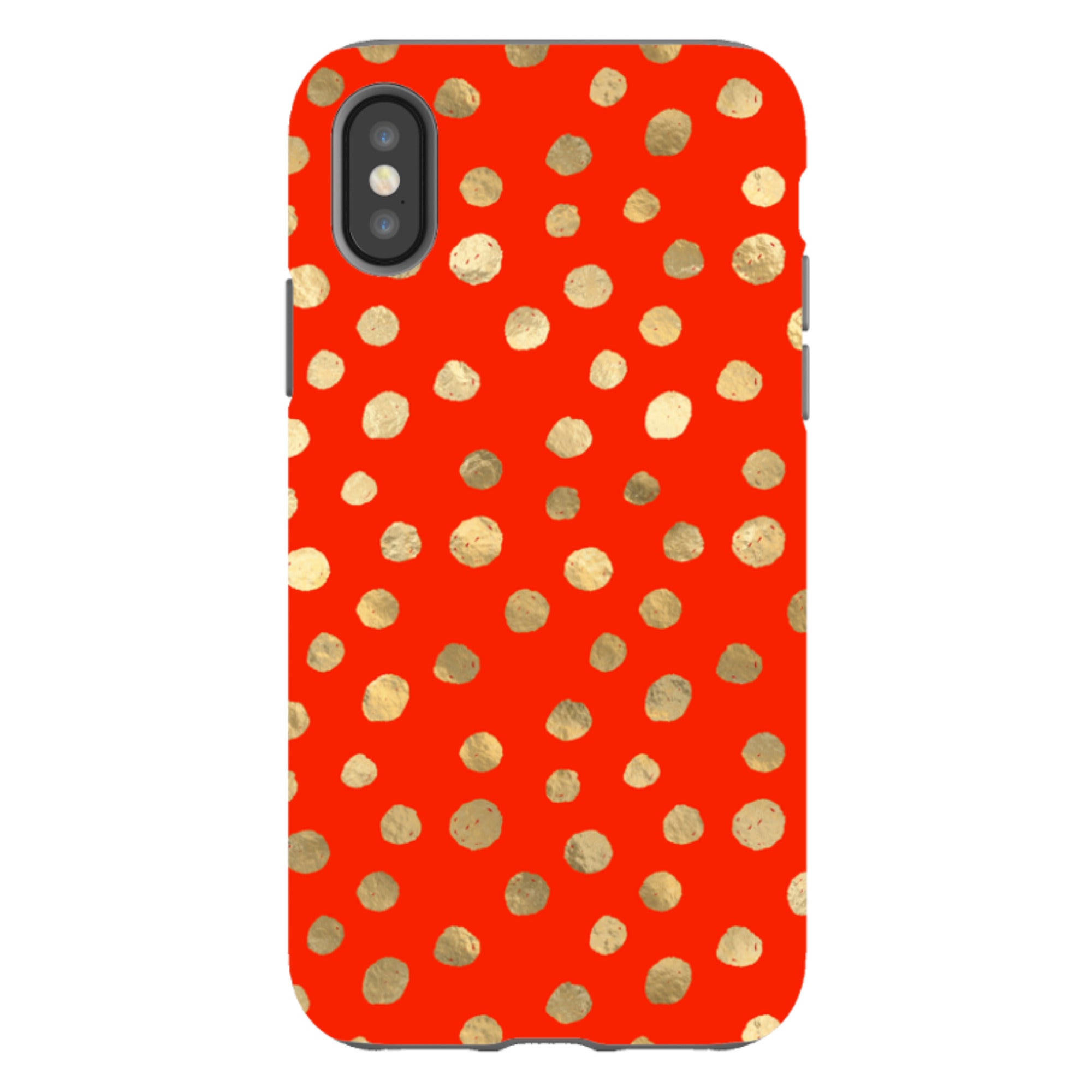 iPhone Tough Case - Red and Golden Dots