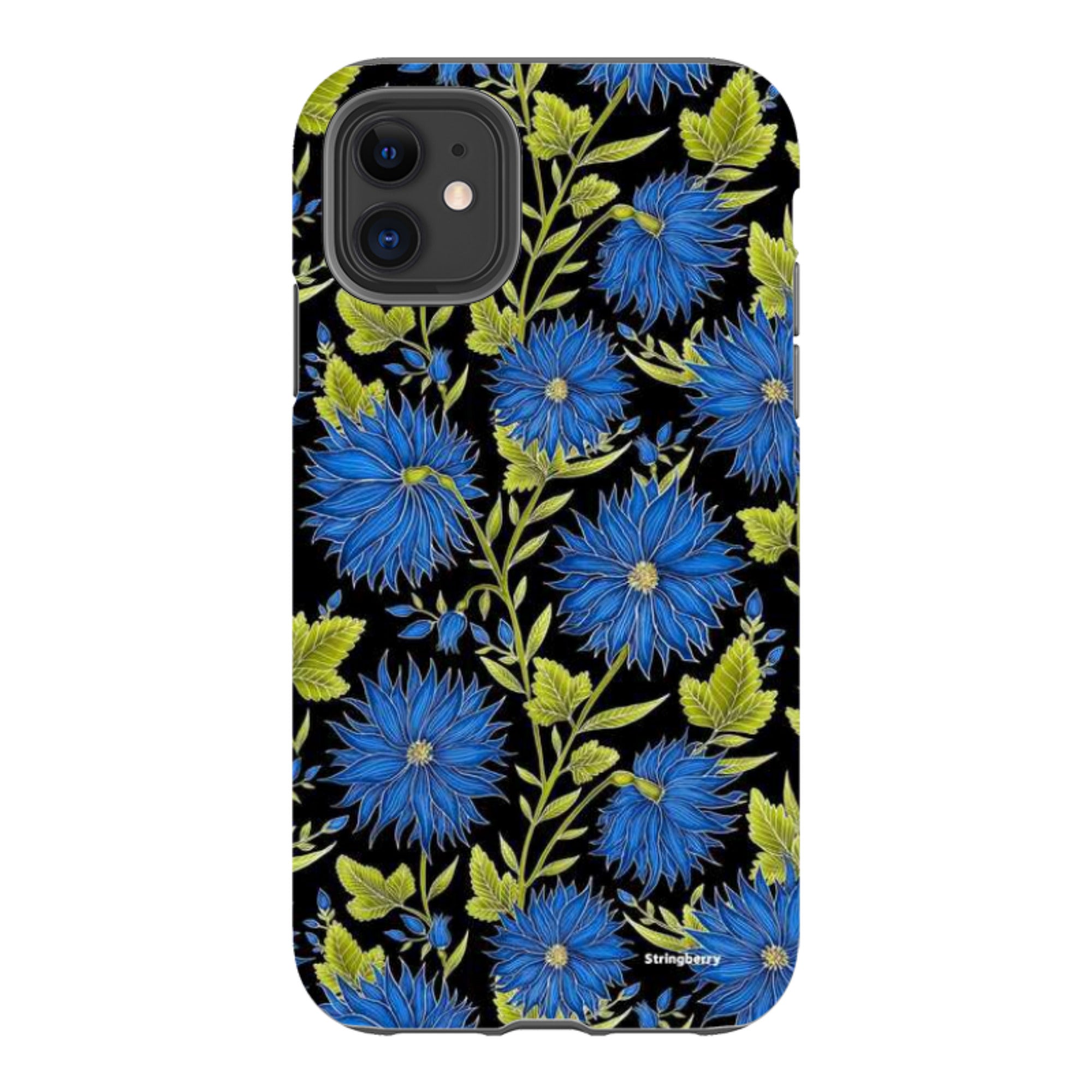 iPhone Tough Case - Blue Flowers Black By Catherine Rowe