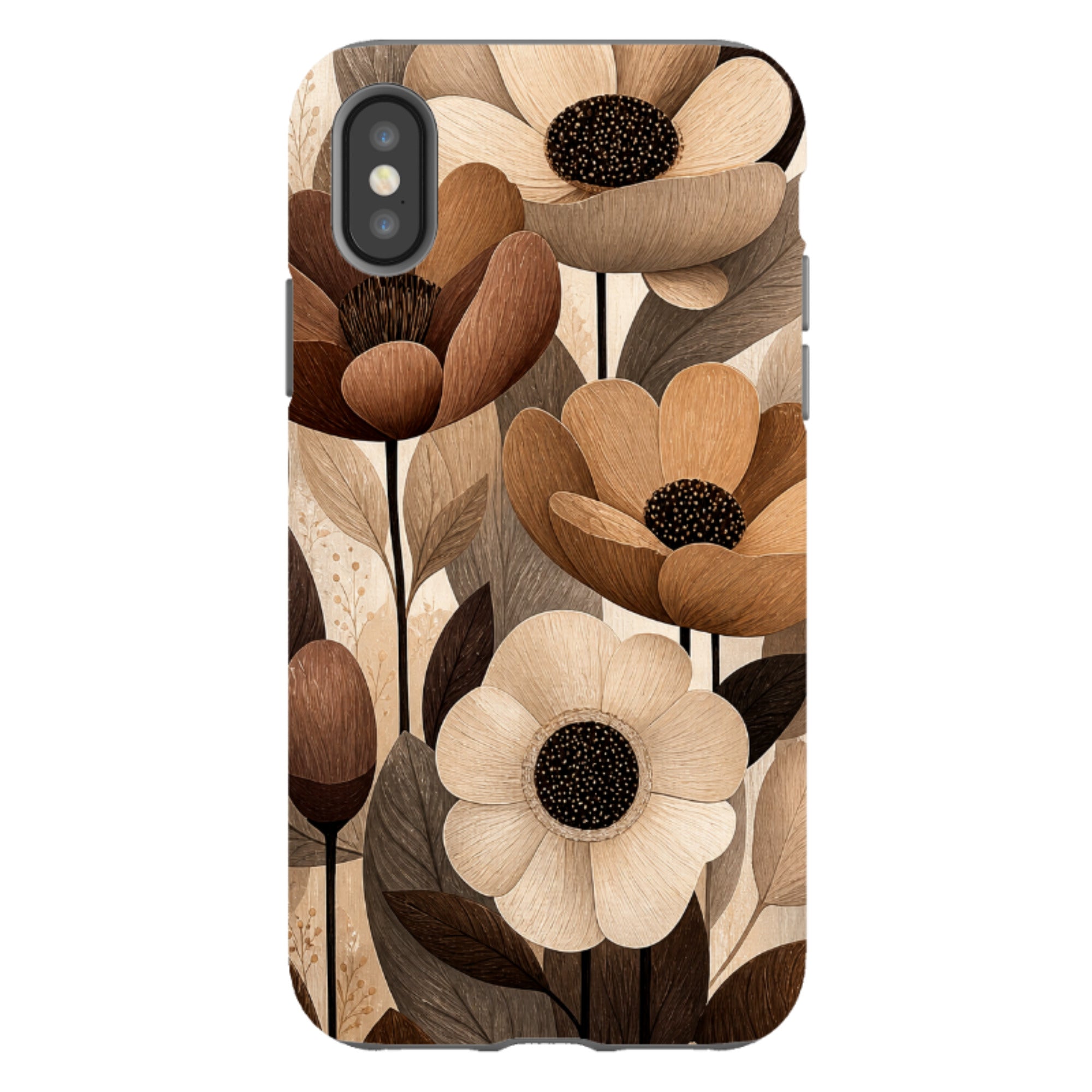 iPhone Tough Case - Chocolate Woodgrain Floral