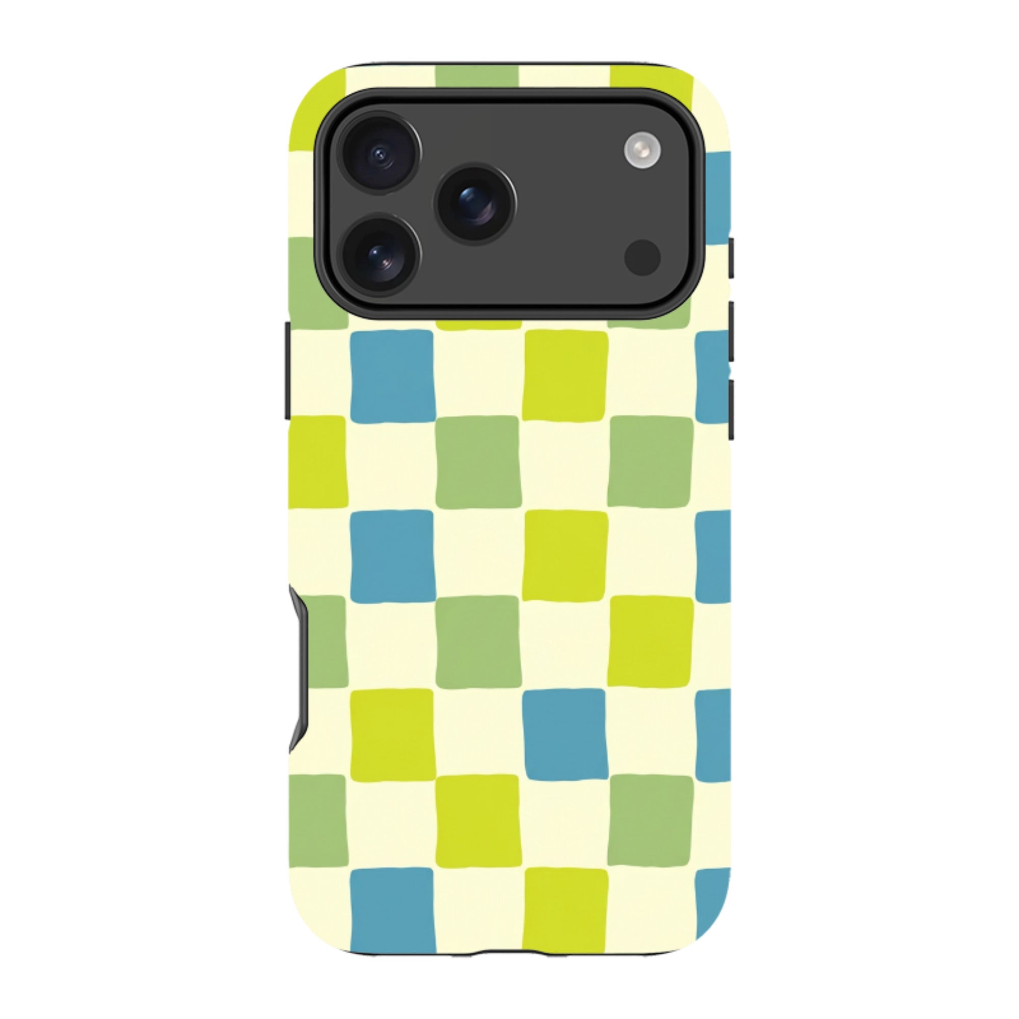 iPhone Tough Case - Lime Green & Blue Checkerboard