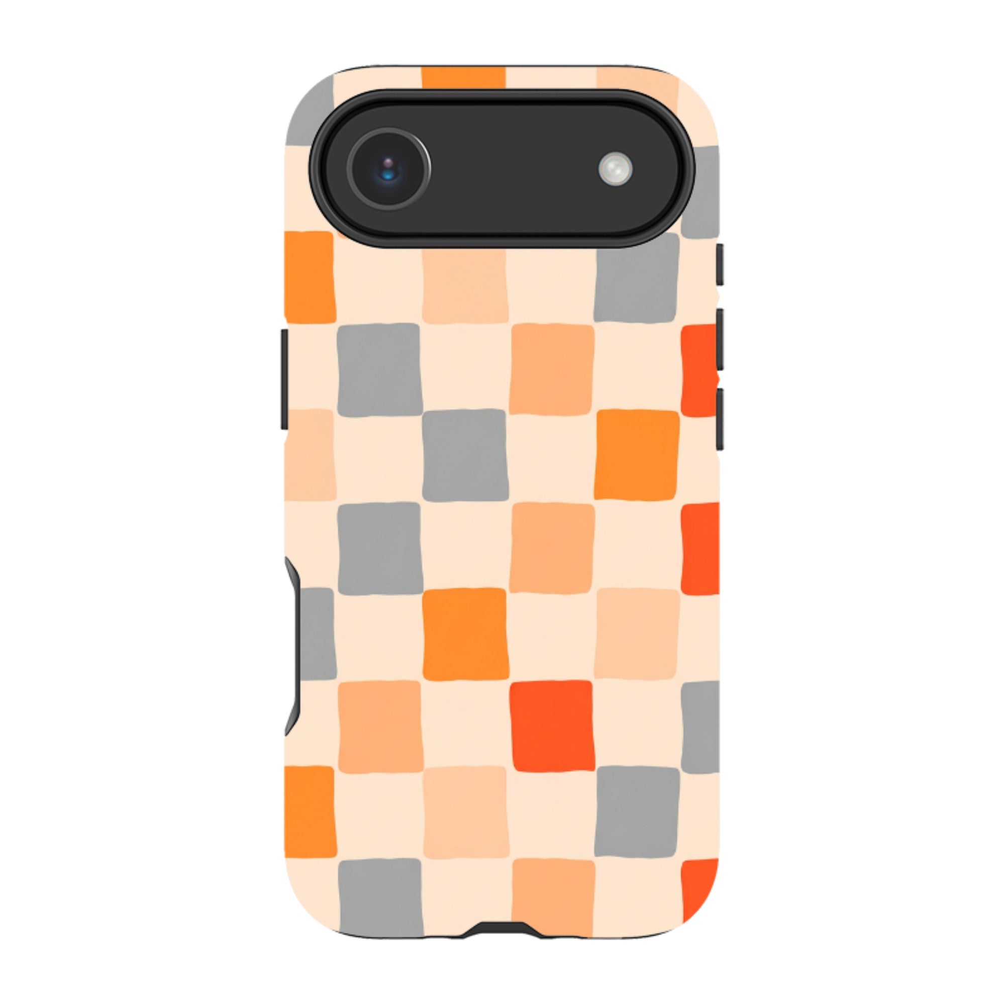 iPhone MagSafe Tough Case - Orange & Grey Checkerboard