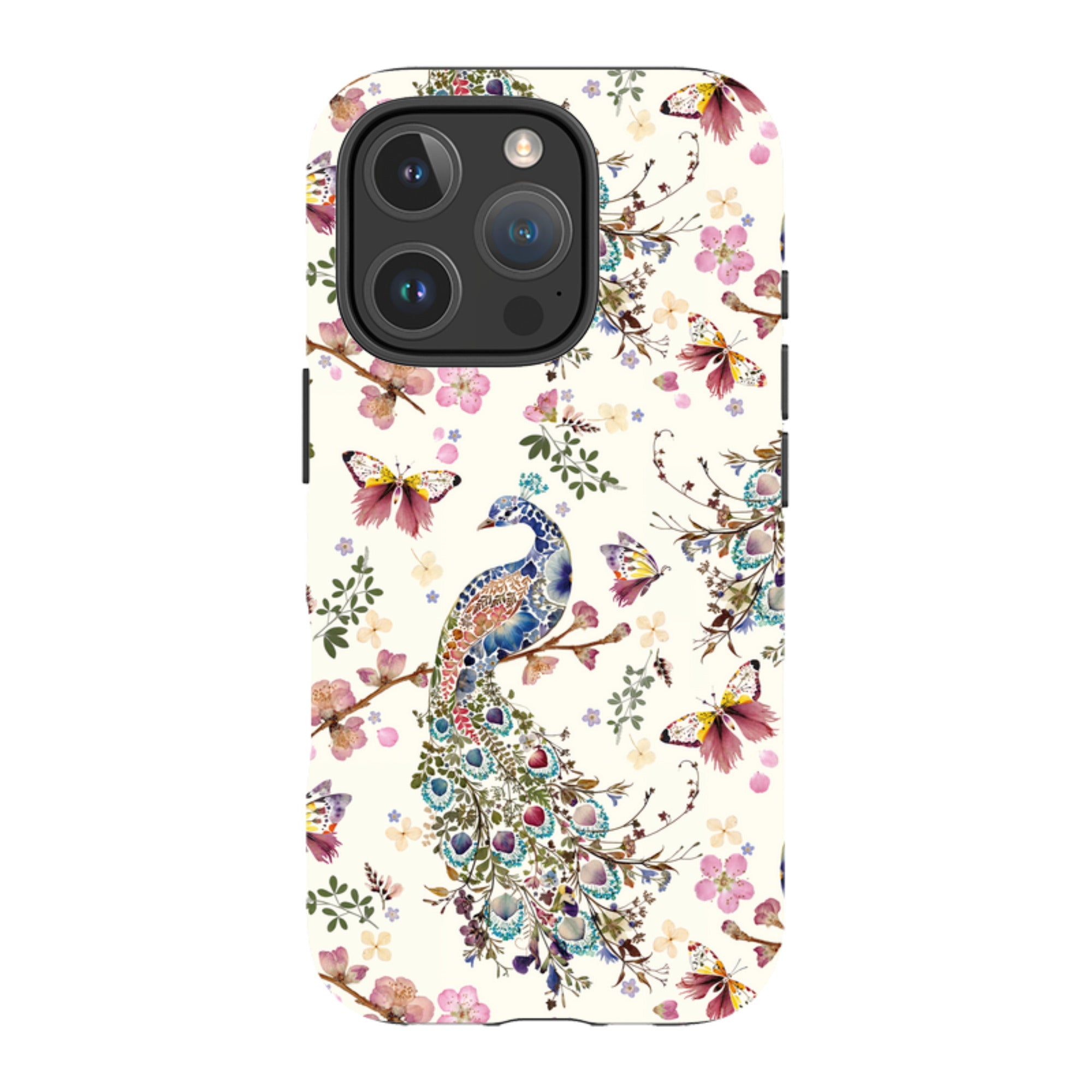 iPhone Tough Case - Peacock and Cherry Blossoms By Helen Ahpornsiri