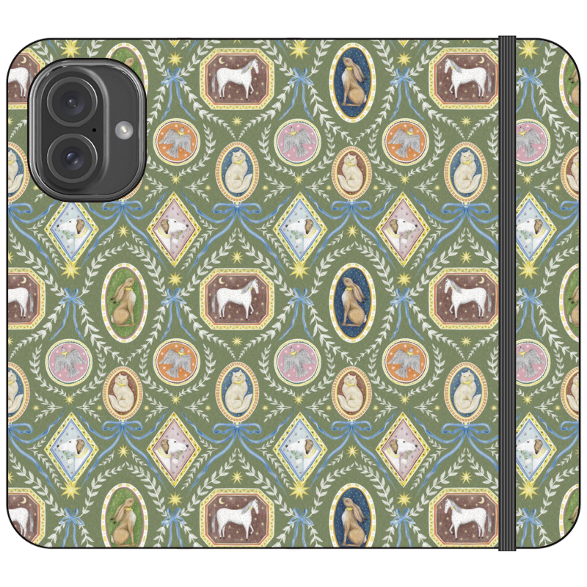 Charleston Moss Green Wallet Case By Catherine Rowe