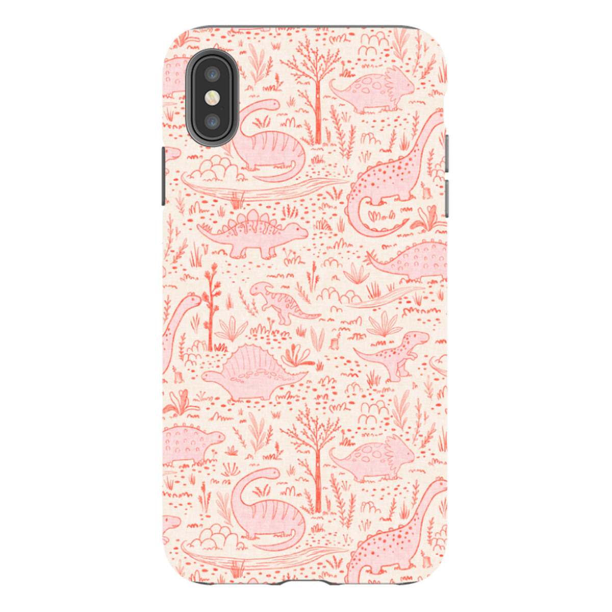 iPhone Tough Case - Dinosaur line Red and Pink By Katherine Quinn